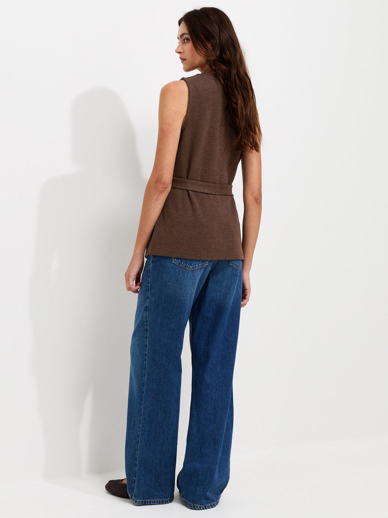 Image 2 of 5 of New Look Womens Soft Touch Belted Button-Through Waistcoat - Brown