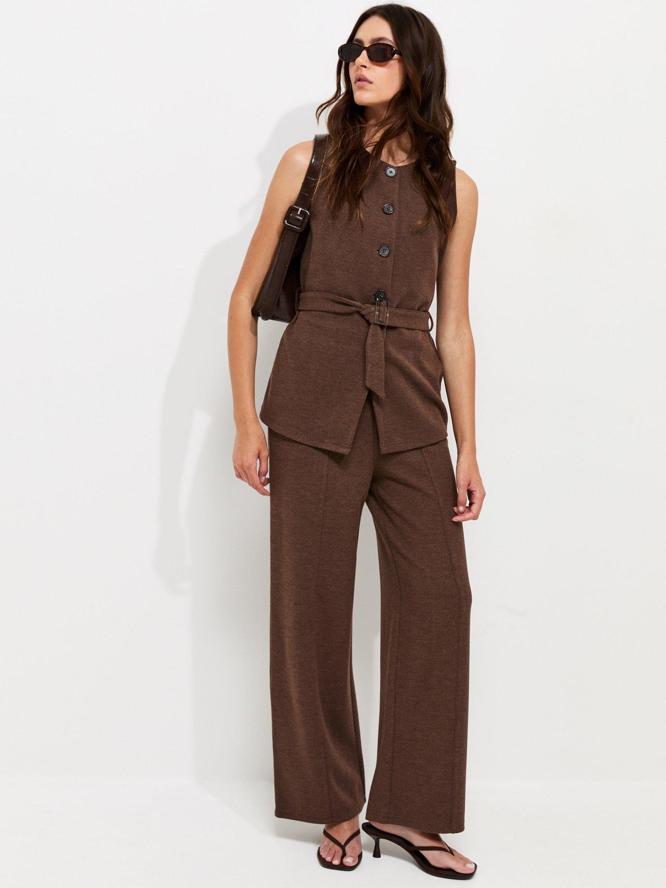Image 3 of 5 of New Look Womens Soft Touch Belted Button-Through Waistcoat - Brown