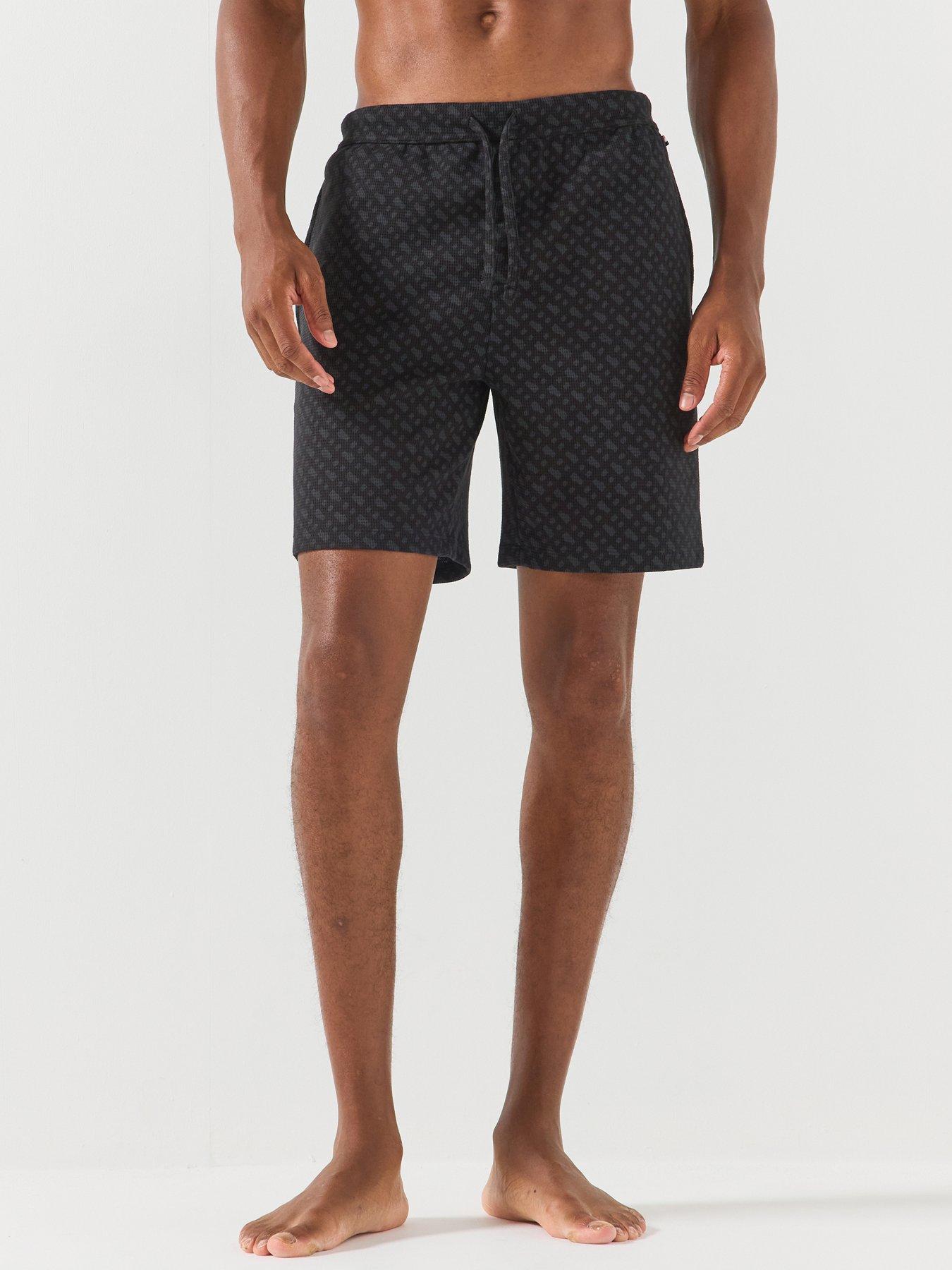 BOSS Waffle Emblem Print Loungwear Shorts - Black