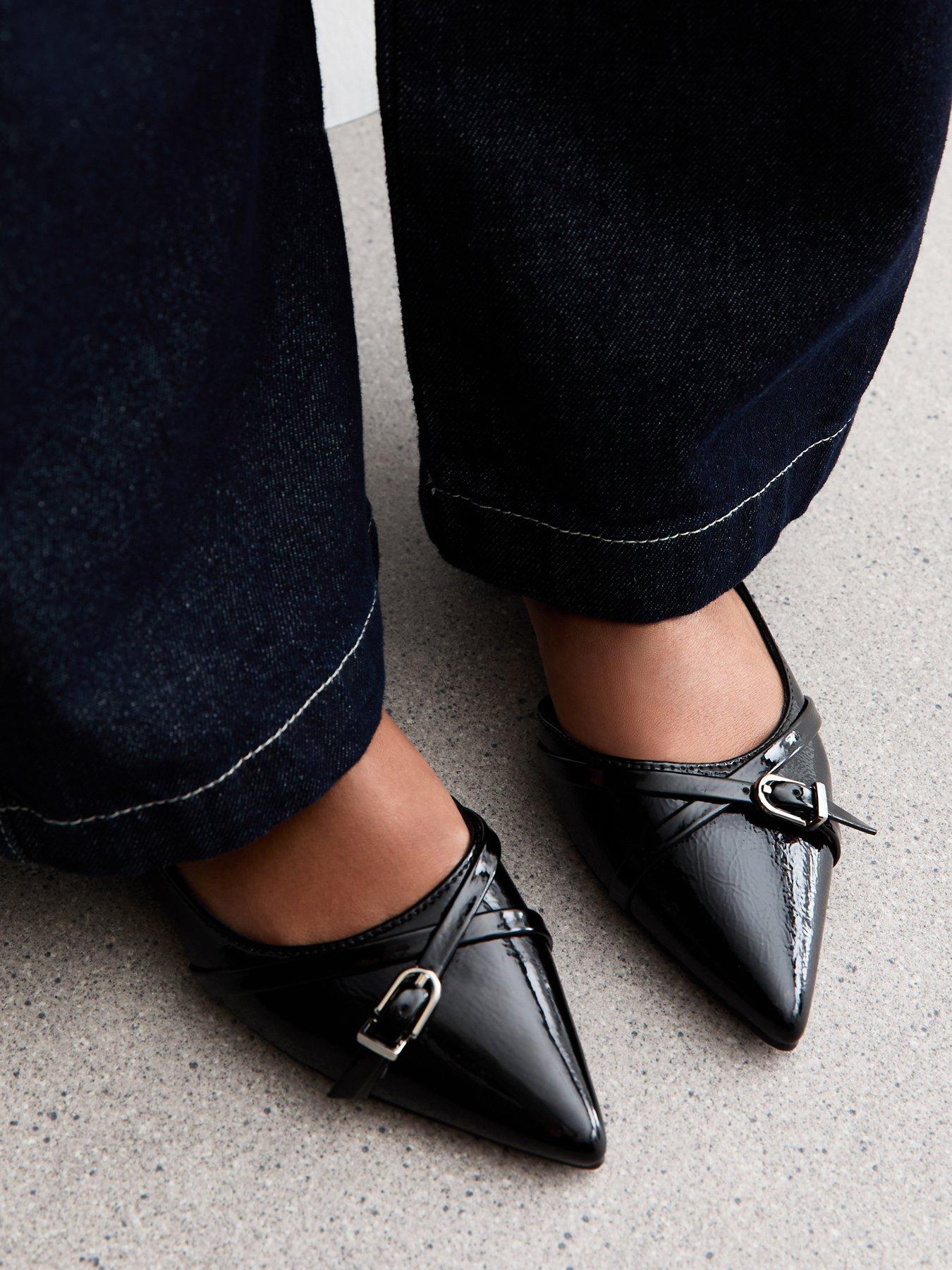 New Look Black Patent Faux Leather Dorsay Buckle Detail Flats