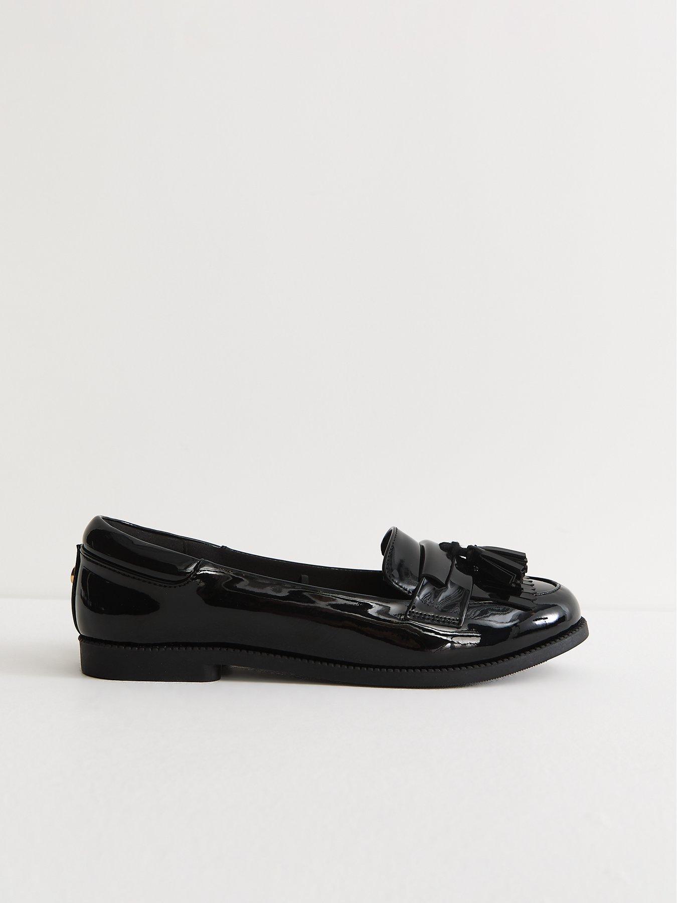 New Look Faux Leather Tassel Trim School Shoe Loafers - Black