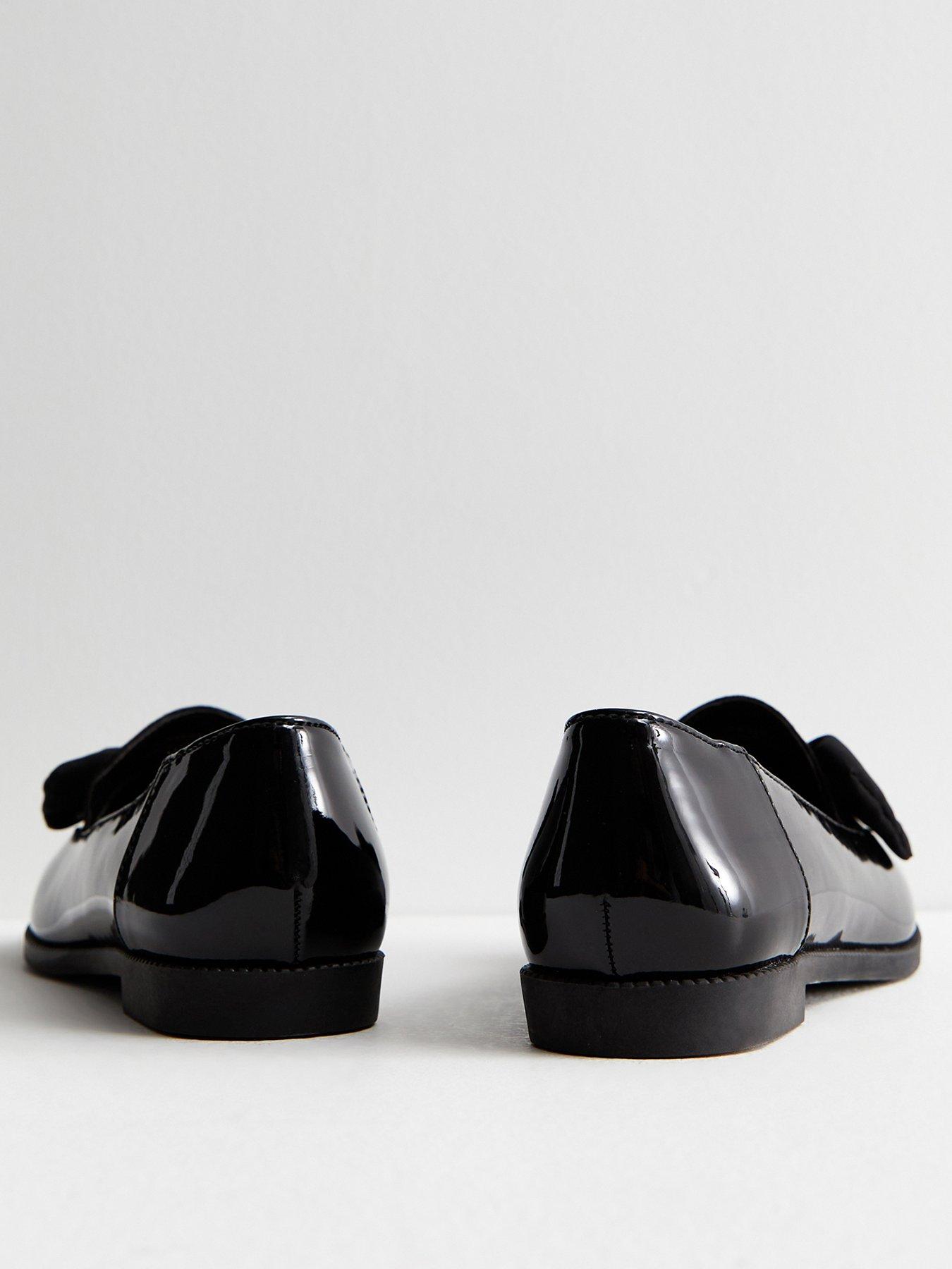 Image 2 of 6 of New Look Black Faux Patent Leather Bow Loafers