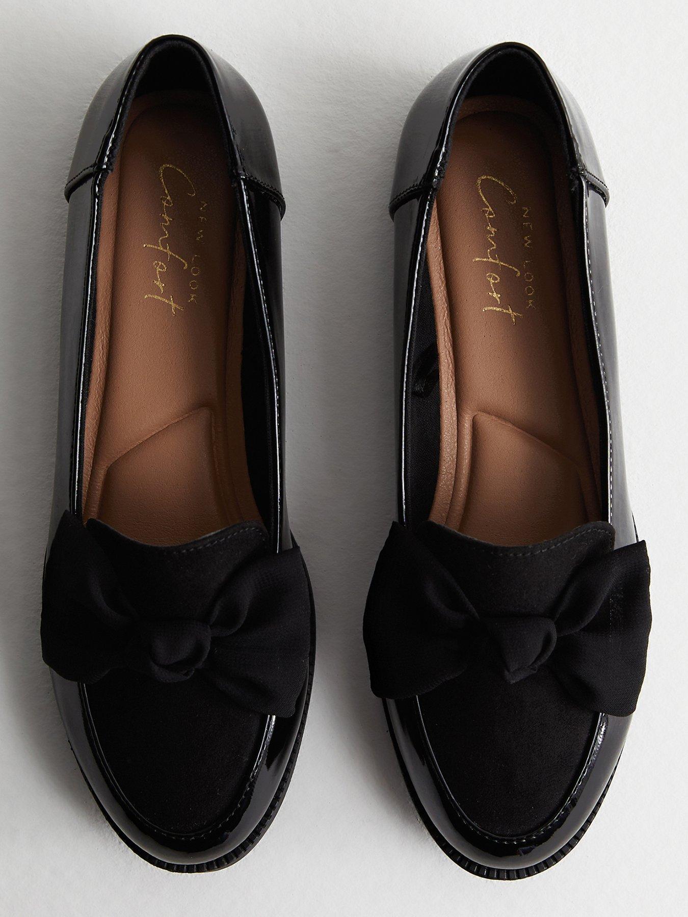 Image 3 of 6 of New Look Black Faux Patent Leather Bow Loafers