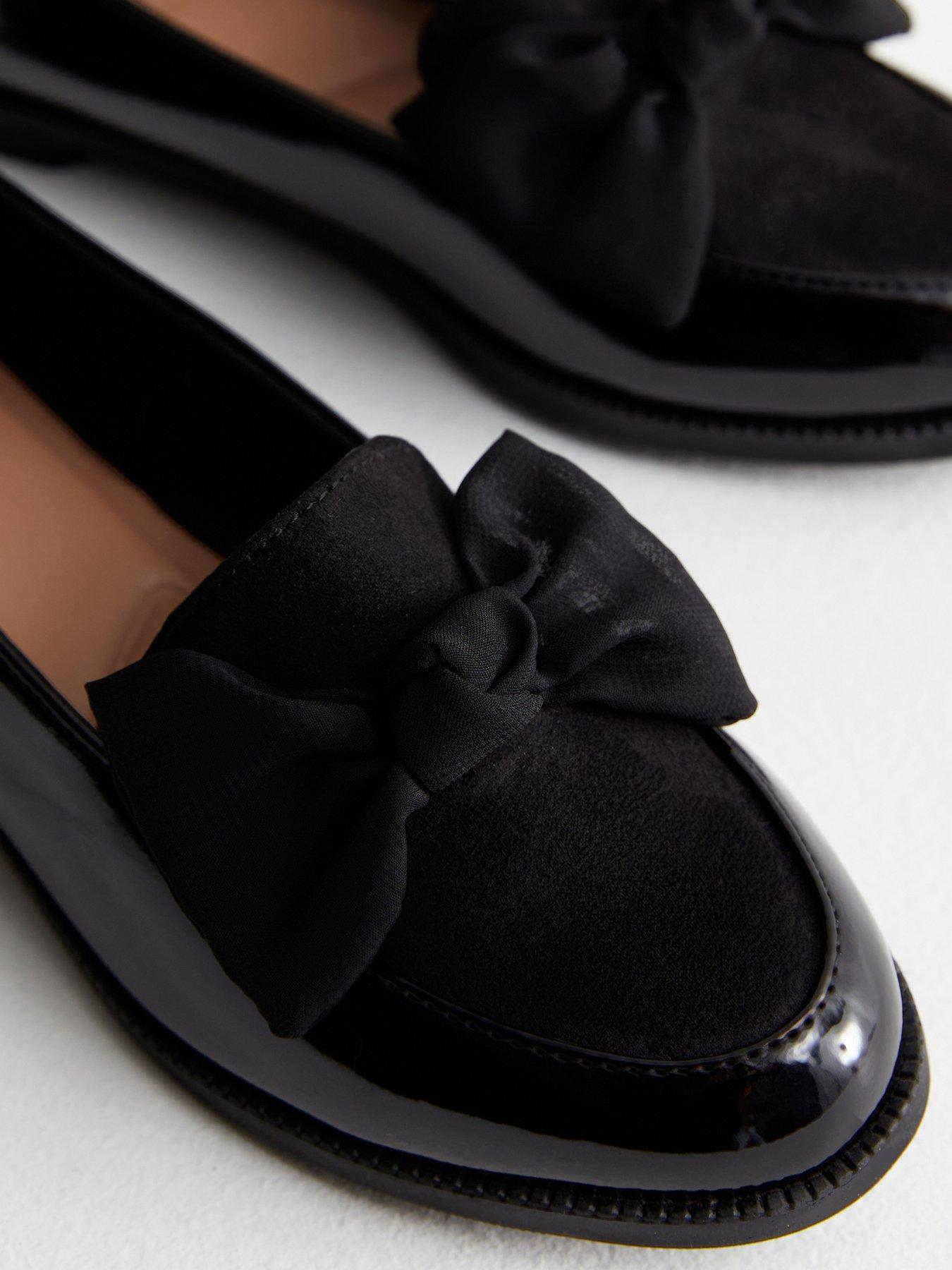 Image 5 of 6 of New Look Black Faux Patent Leather Bow Loafers
