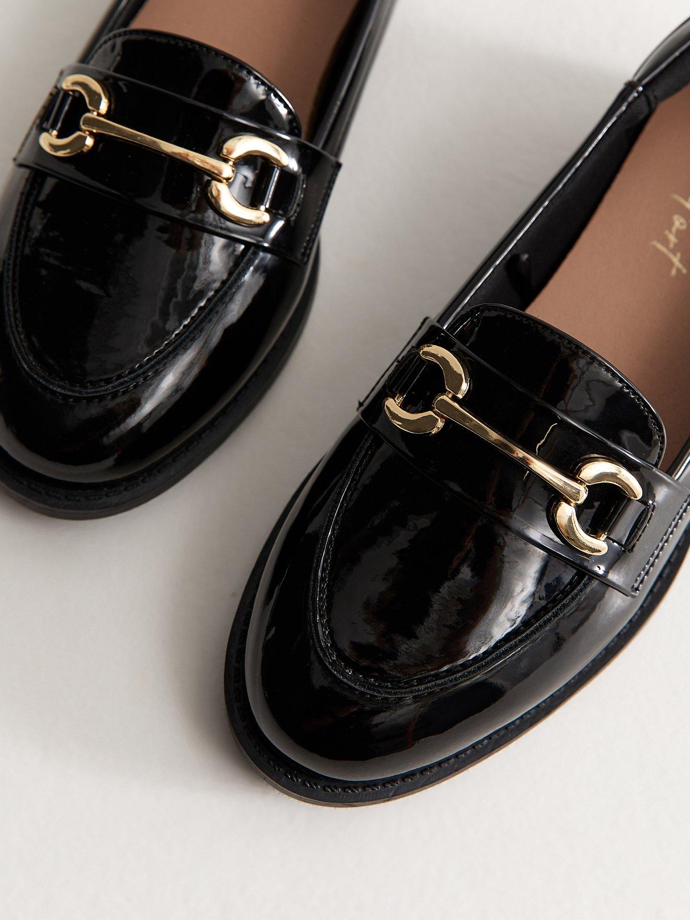 Image 4 of 4 of New Look Patent Faux Leather Horsebit School Shoe&nbsp;Loafers - Black