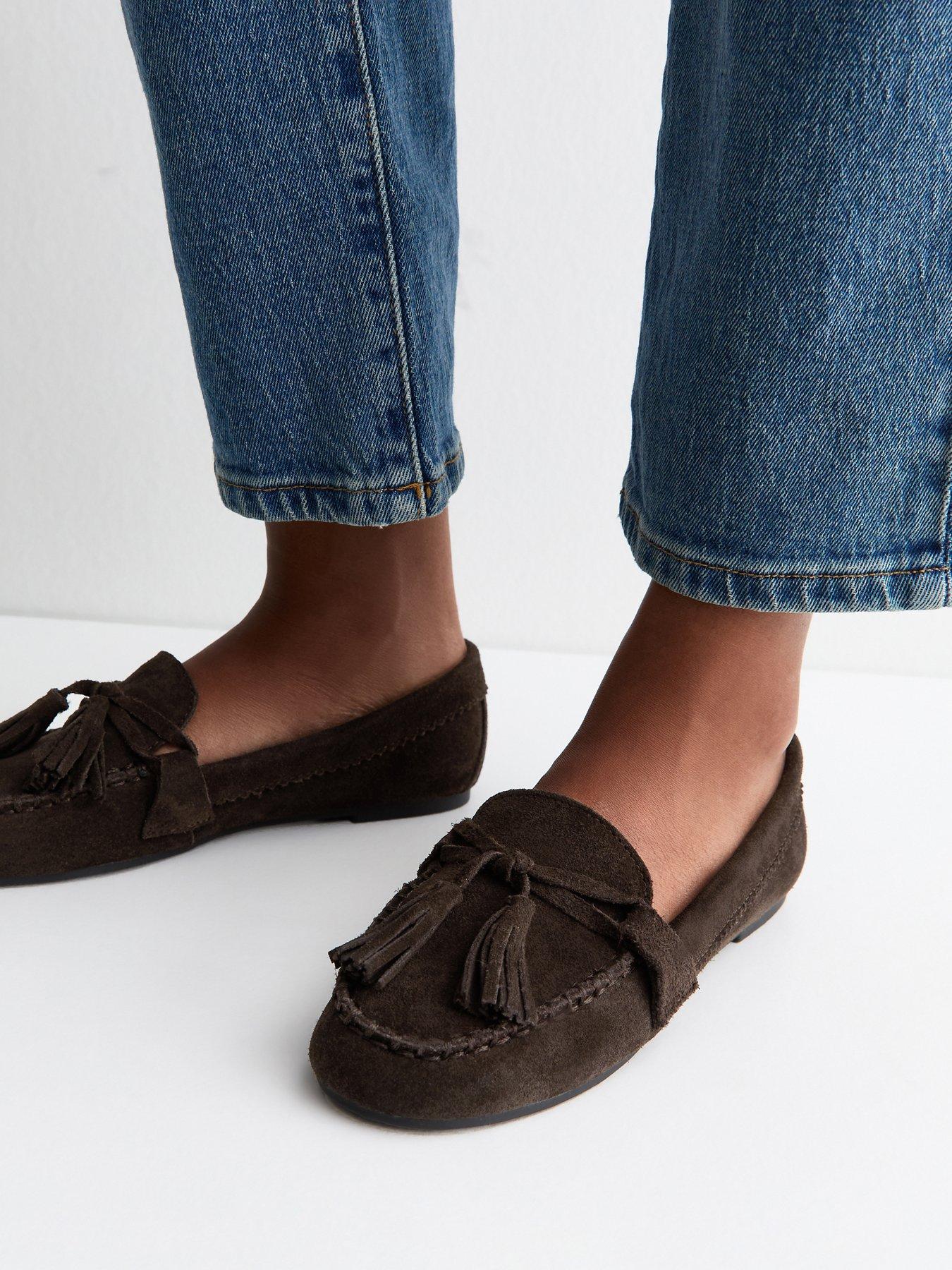 New Look Premium Real Suede Tassel Loafers - Dark Brown