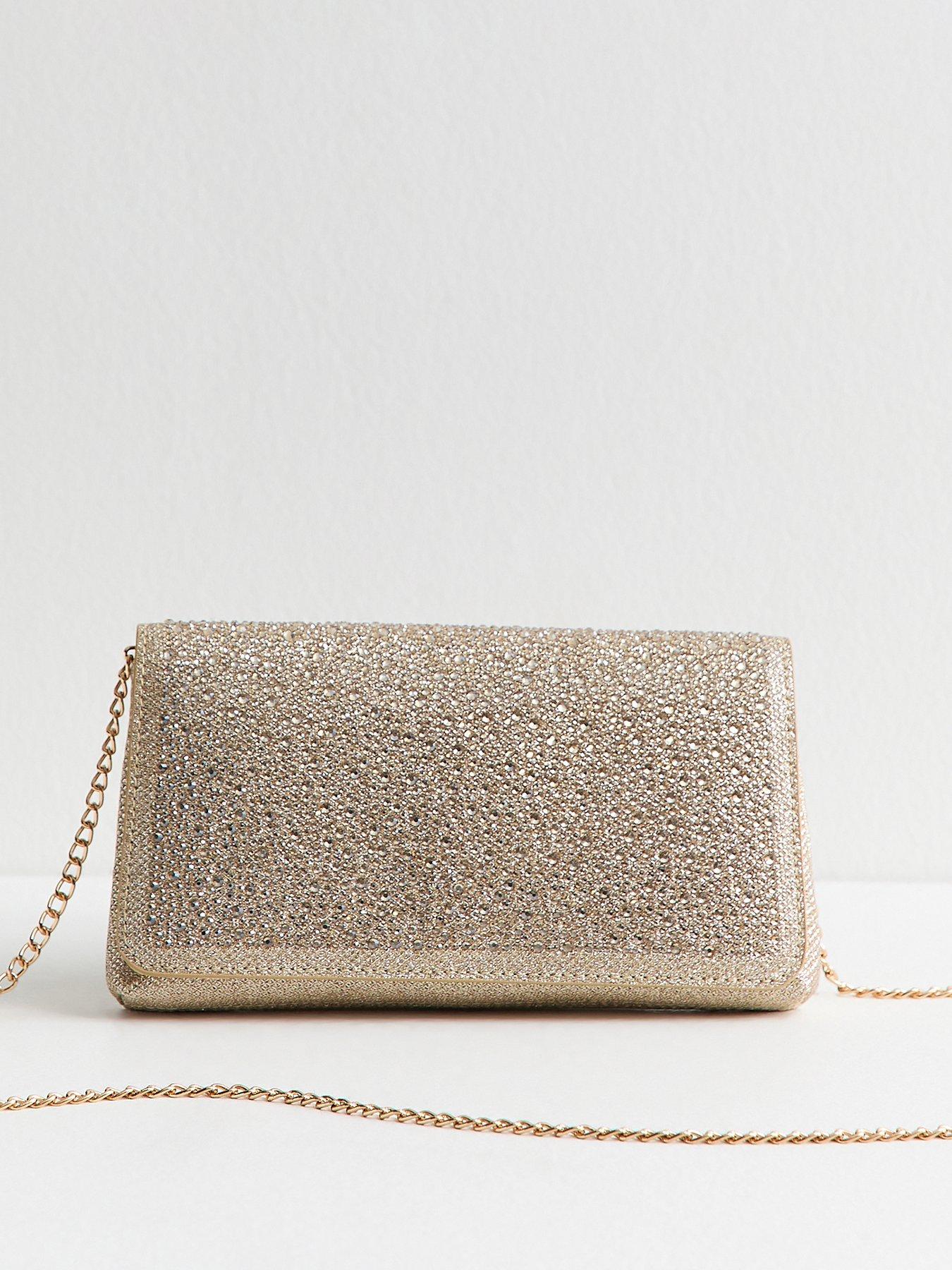 Image 1 of 5 of New Look Womens Diamante Envelope Chain Shoulder Bag - Gold