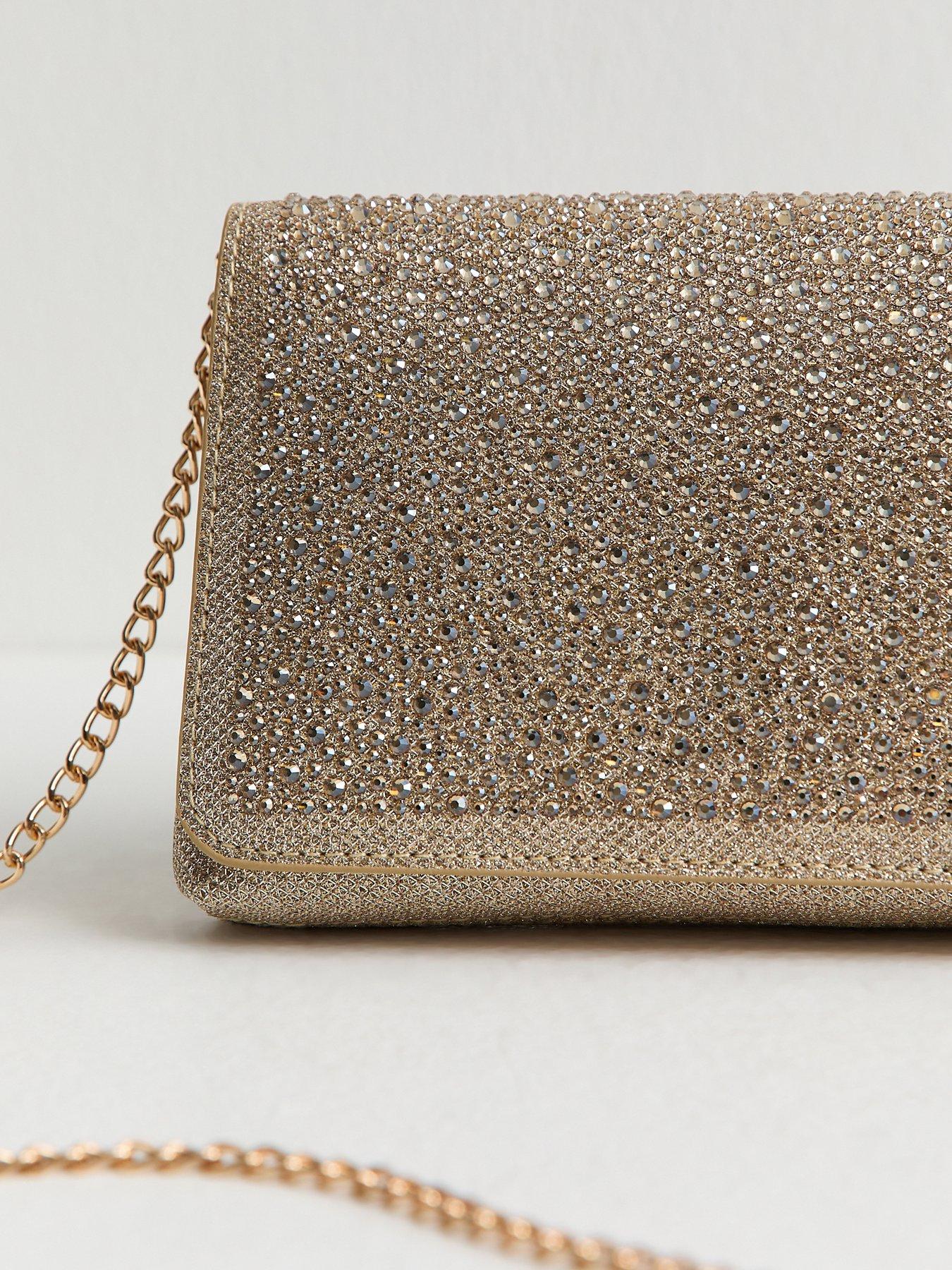 Image 3 of 5 of New Look Womens Diamante Envelope Chain Shoulder Bag - Gold