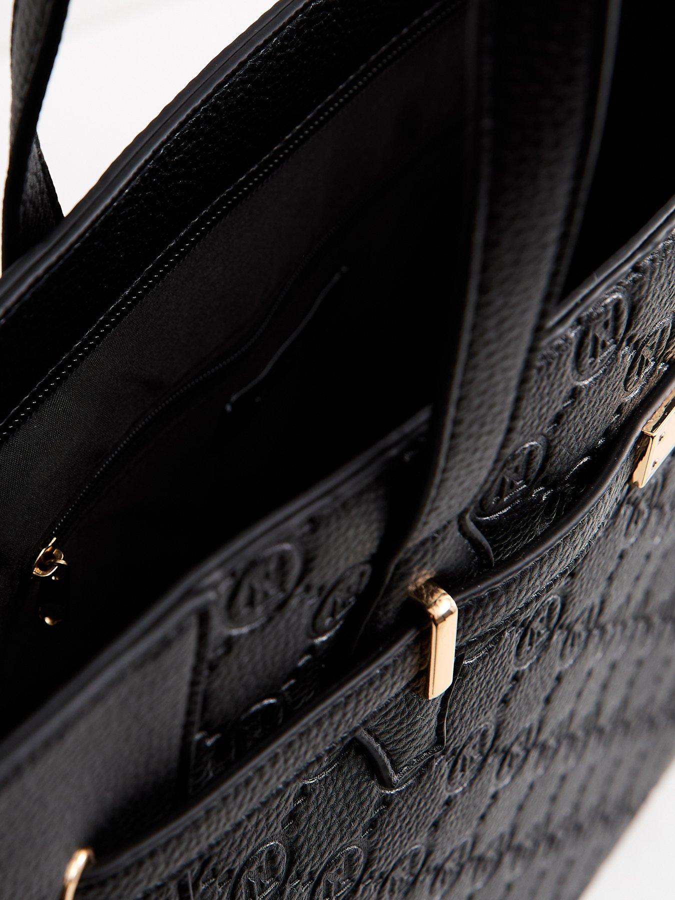 Image 4 of 4 of New Look Faux Leather Embossed Monogram Tote Bag - Black
