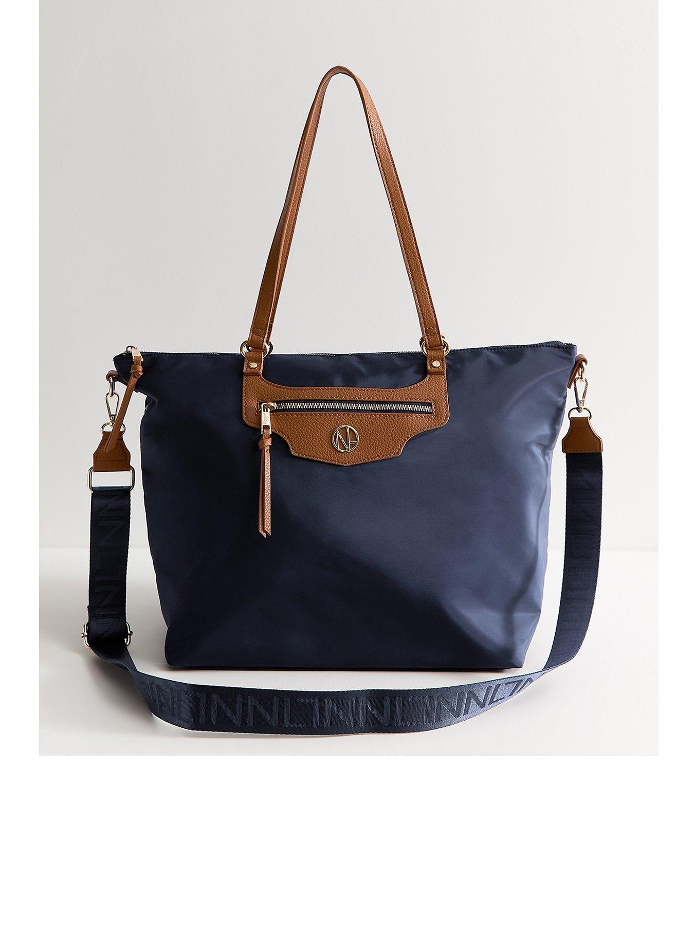New Look Navy Woven Logo Plaque Zipped Tote School Bag - Blue