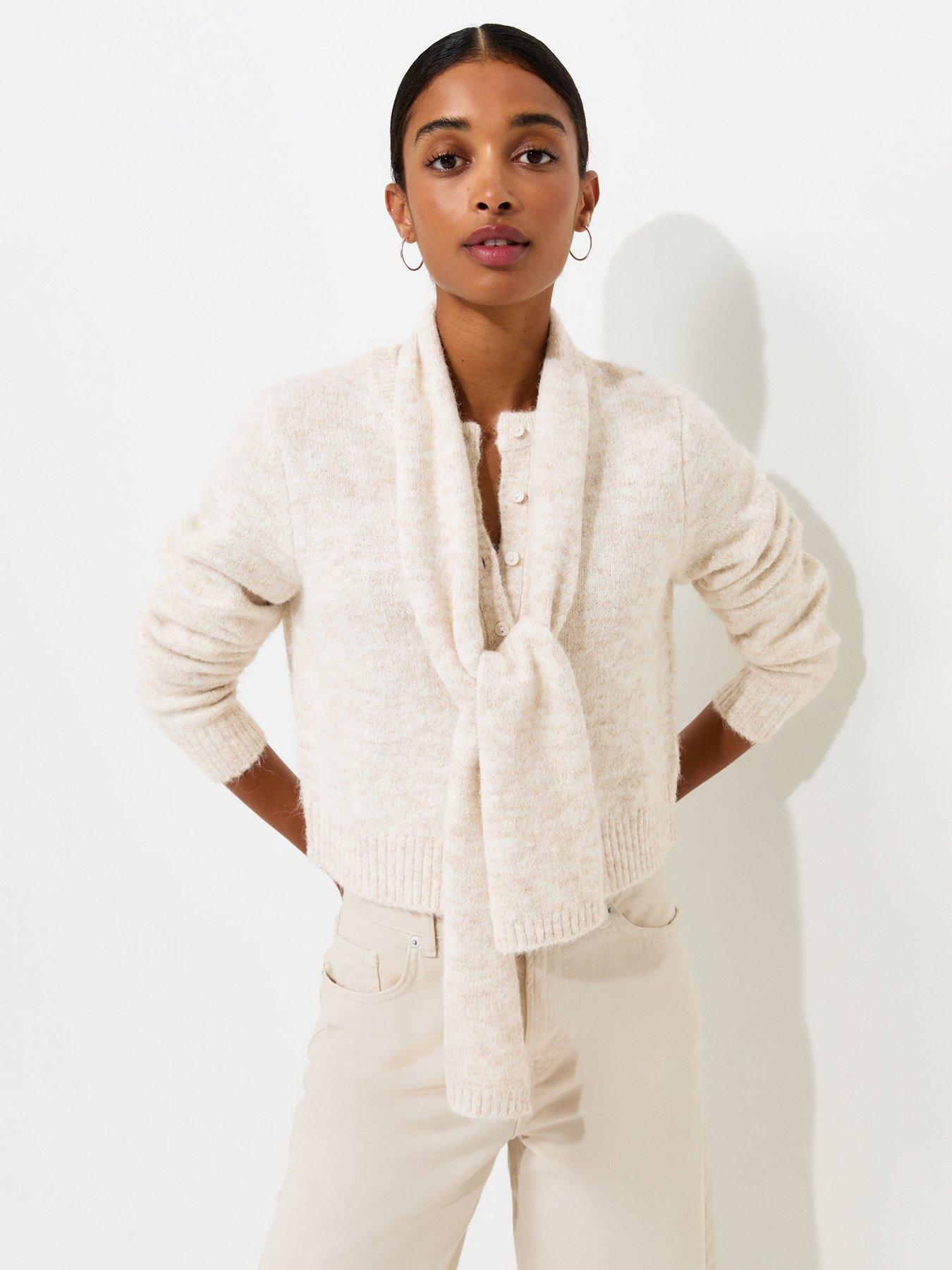 New Look Knitted Detachable Scarf Cropped Cardigan - White
