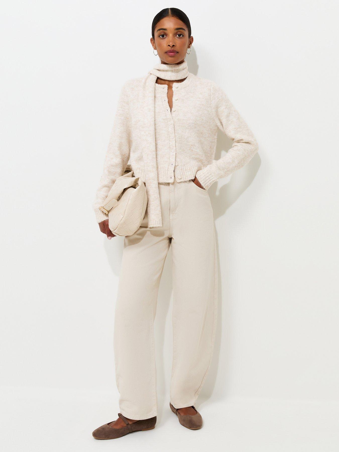 Image 3 of 7 of New Look Knitted Detachable Scarf Cropped Cardigan - White