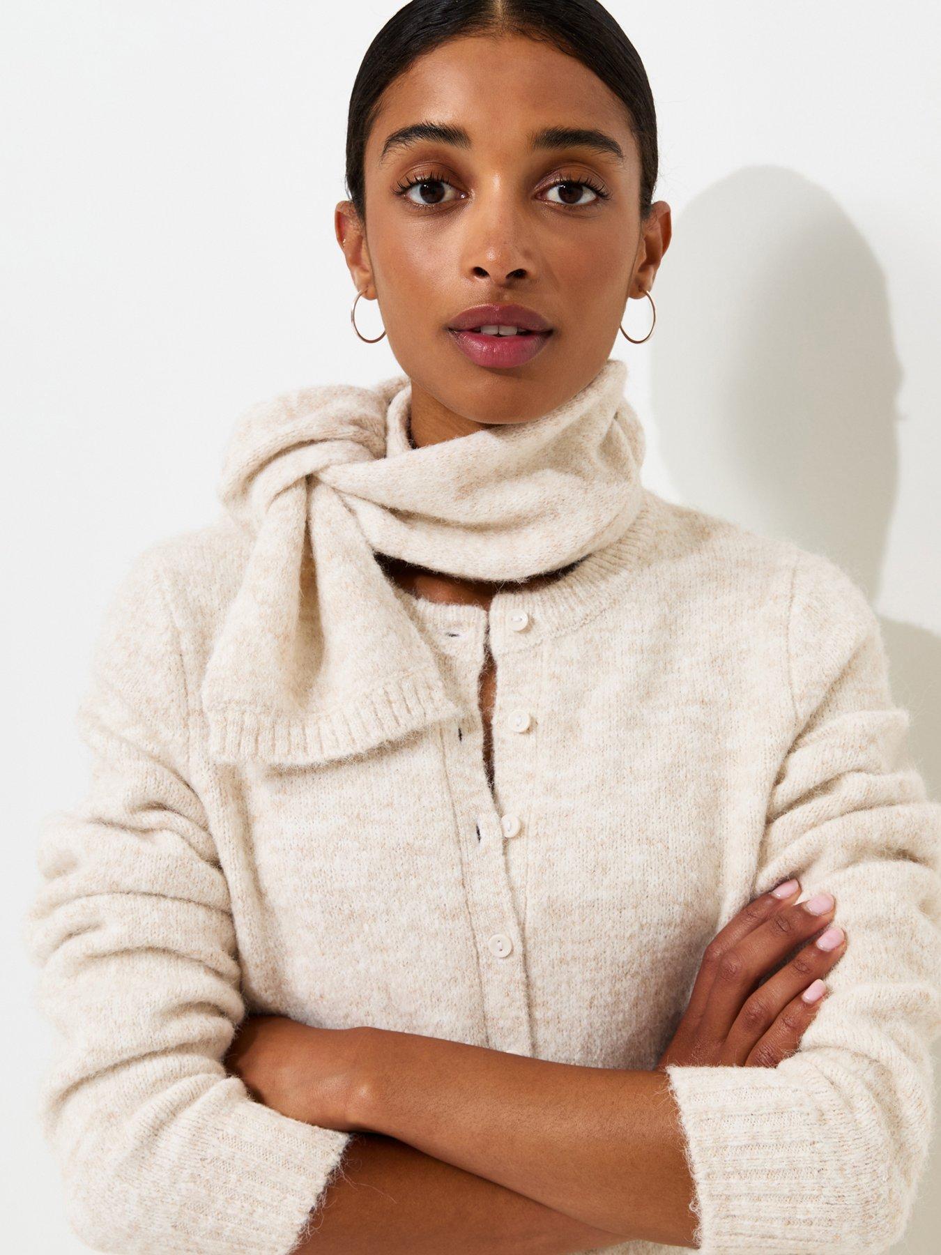Image 5 of 7 of New Look Knitted Detachable Scarf Cropped Cardigan - White