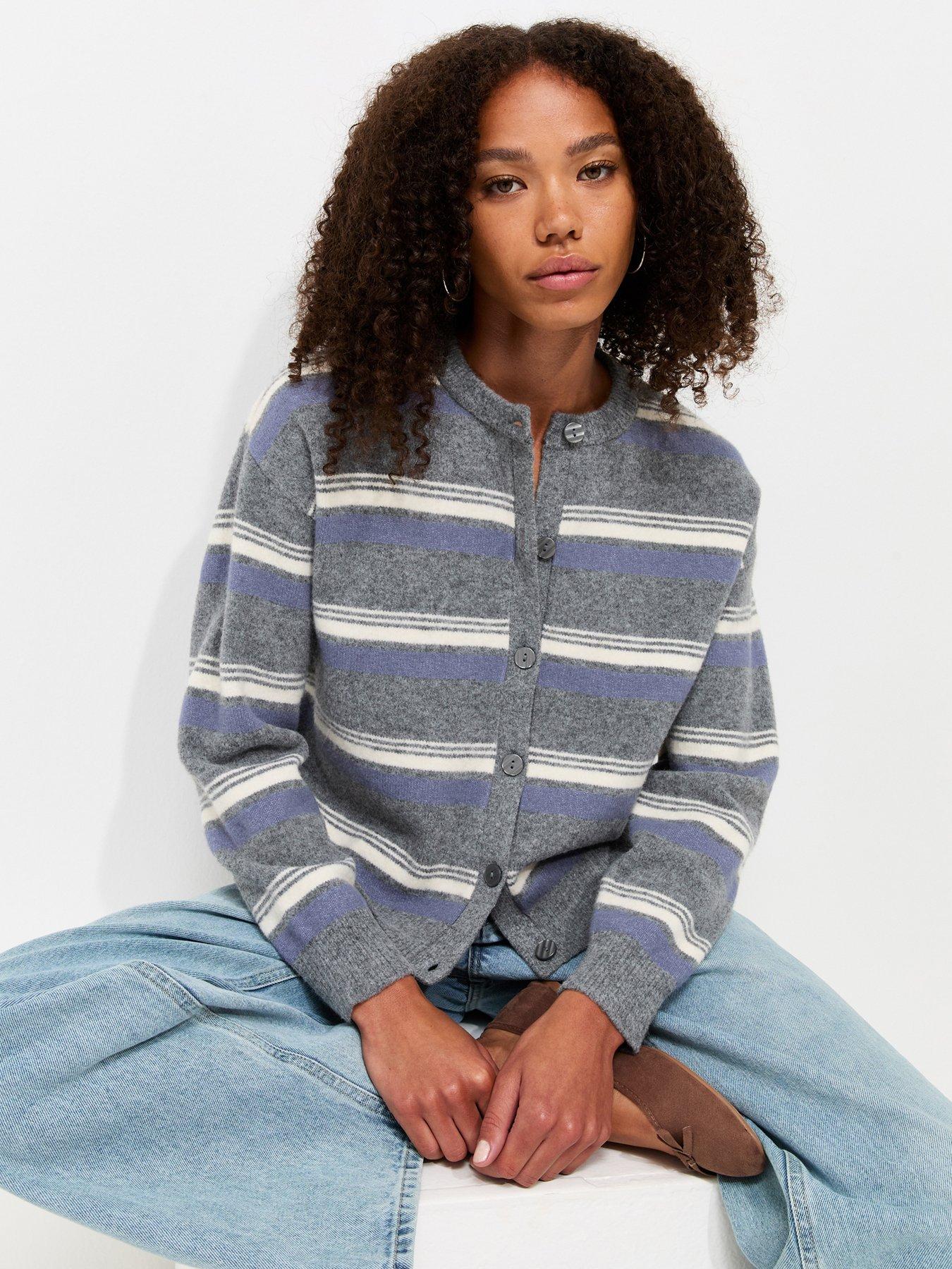 New Look Knitted Stripe Cardigan - Blue