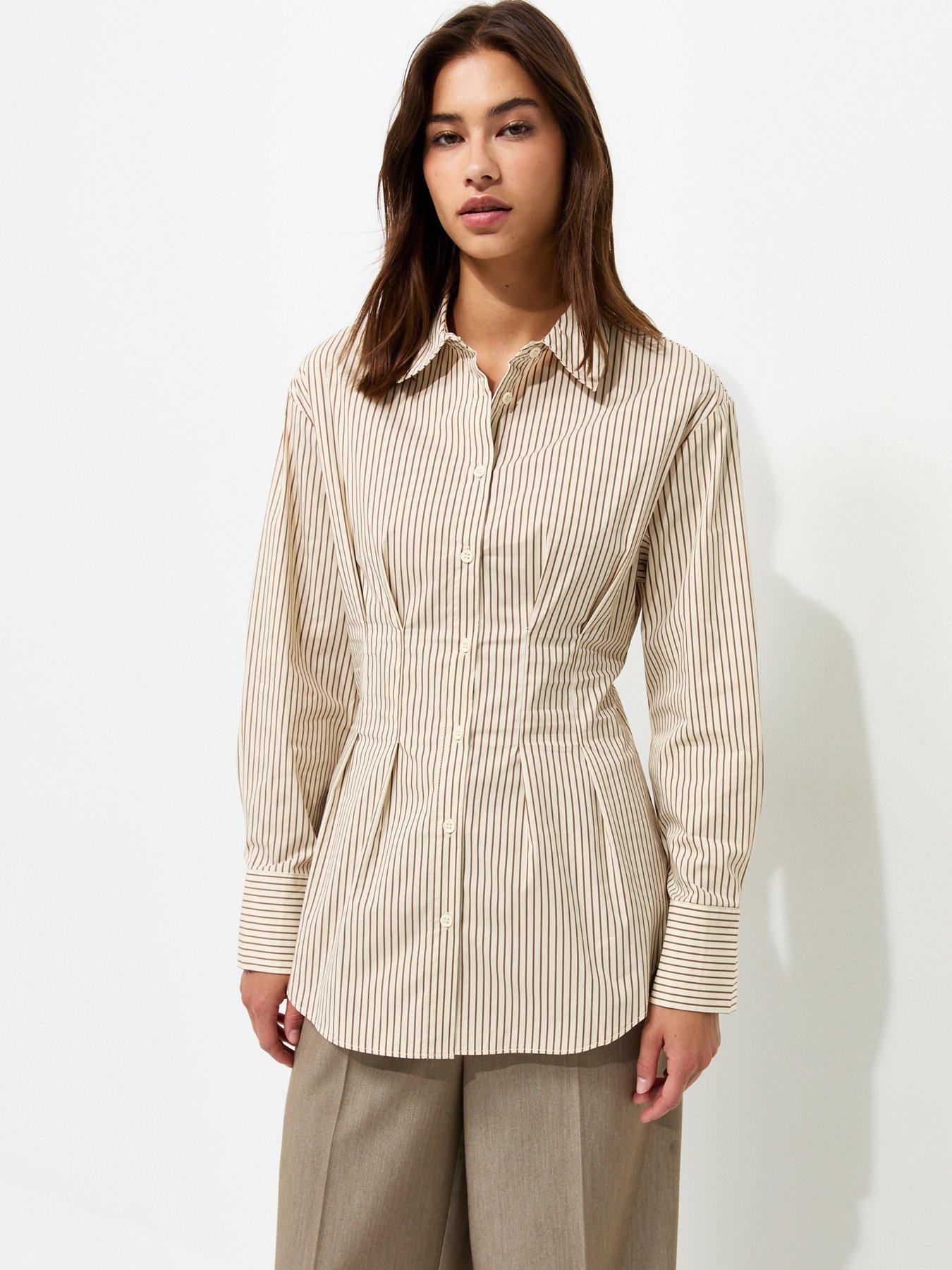 New Look Cotton Rich Striped Fitted Waist Shirt - Cream