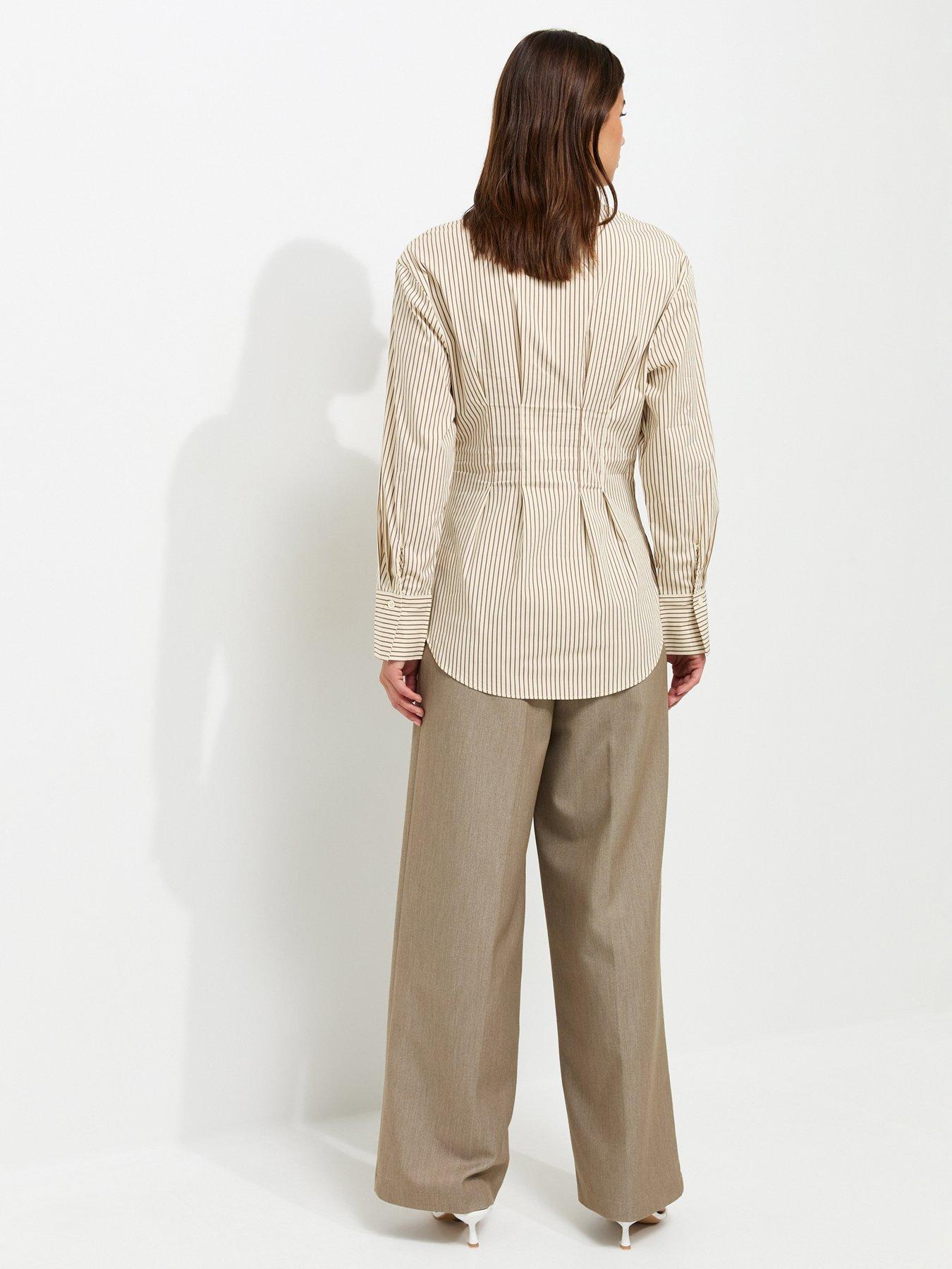 Image 2 of 6 of New Look Cotton Rich Striped Fitted Waist Shirt - Cream