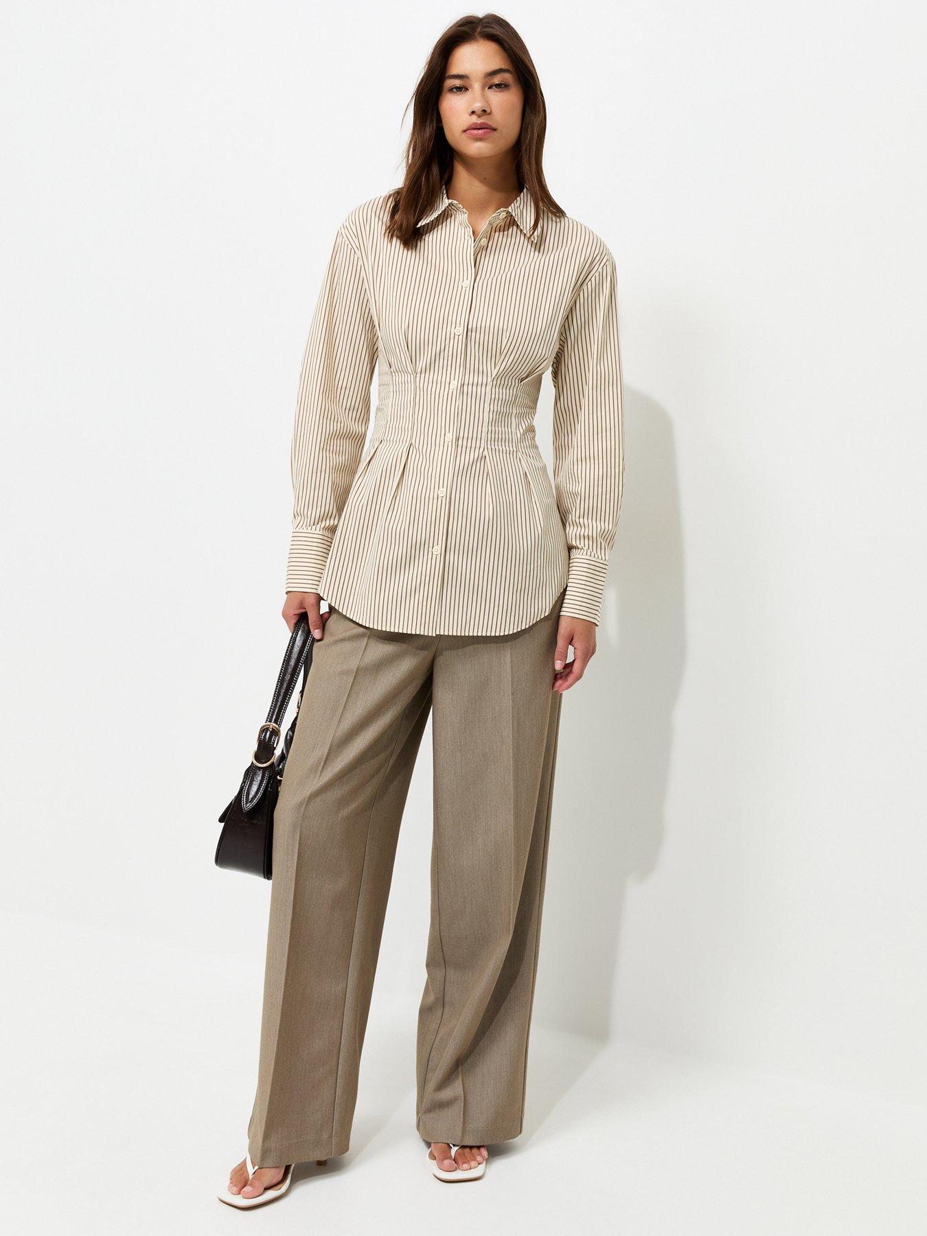 Image 3 of 6 of New Look Cotton Rich Striped Fitted Waist Shirt - Cream