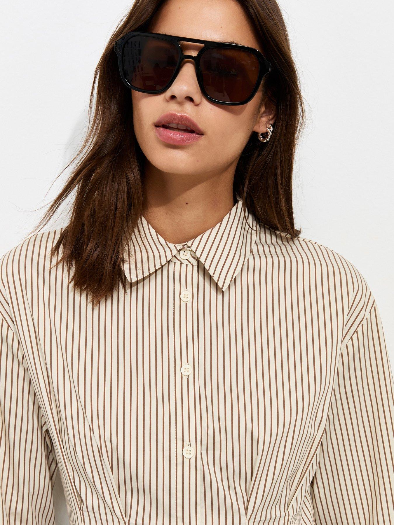 Image 5 of 6 of New Look Cotton Rich Striped Fitted Waist Shirt - Cream