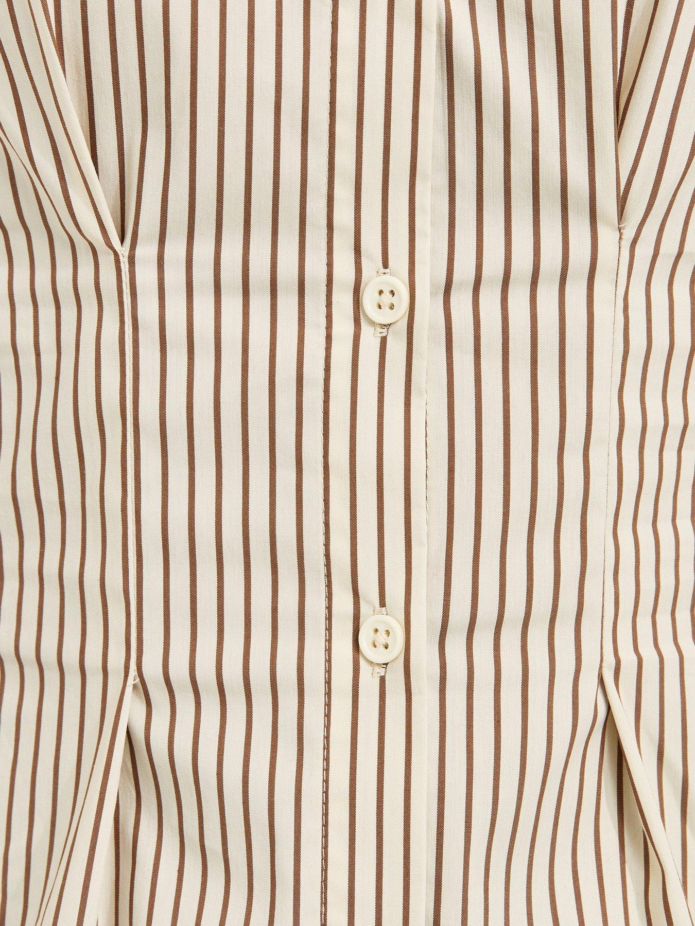 Image 6 of 6 of New Look Cotton Rich Striped Fitted Waist Shirt - Cream