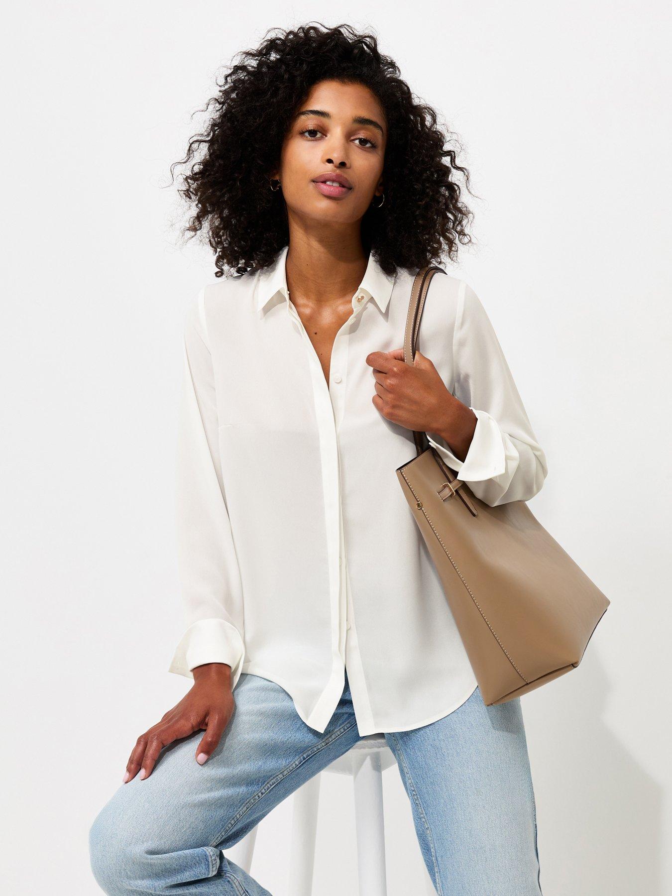 New Look Concealed Button Long Sleeve Shirt - White