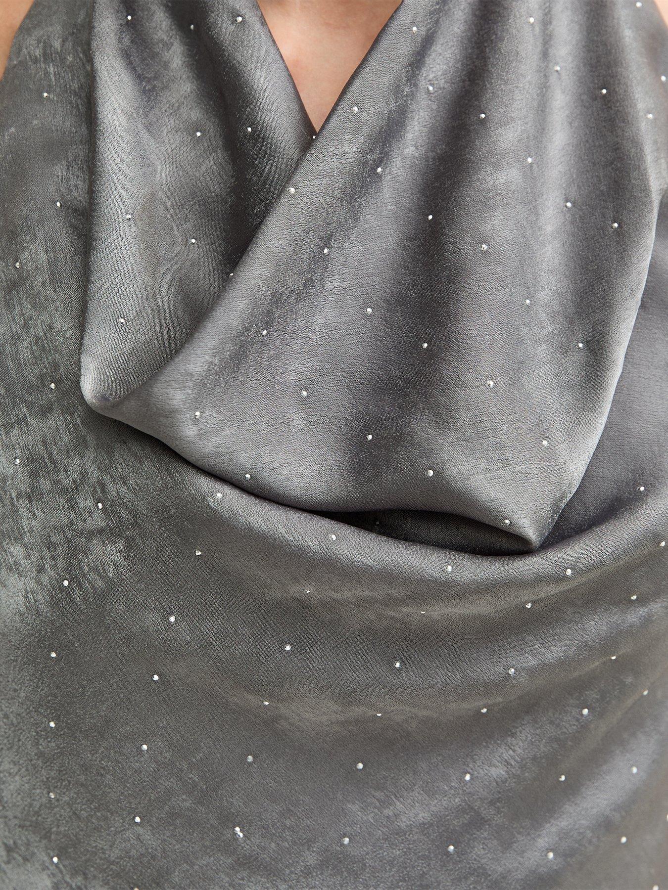 Image 6 of 6 of New Look Womens Gem Embellished Cowl Neck Halterneck Blouse - Grey
