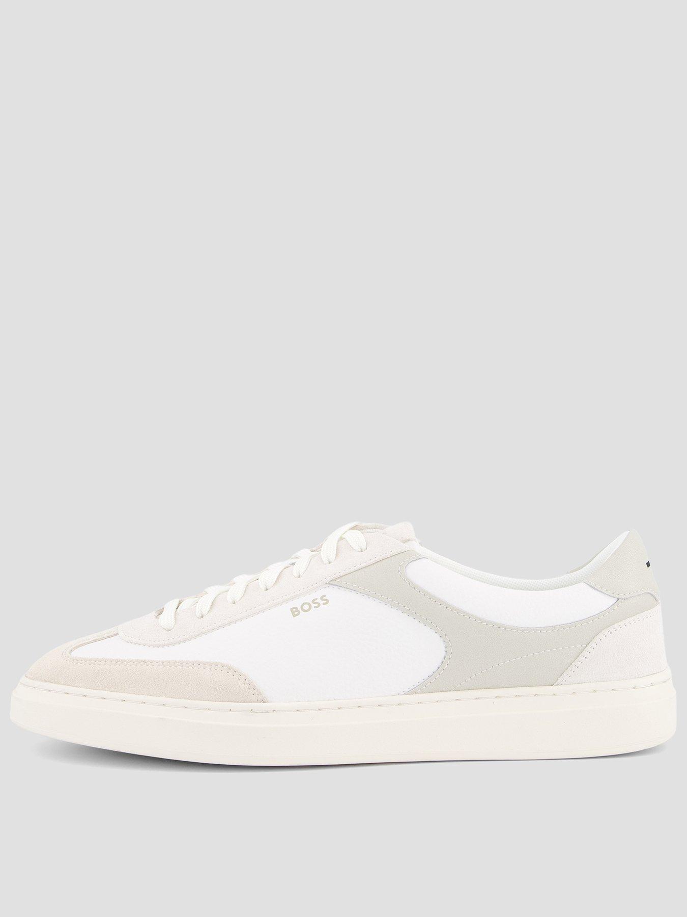 Image 1 of 7 of BOSS Mens Kieran Leather Lace-Up Trainers - White