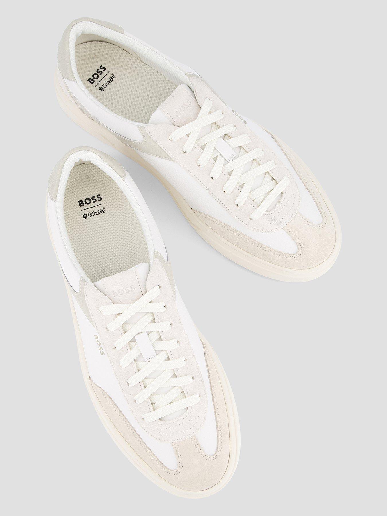 Image 3 of 7 of BOSS Mens Kieran Leather Lace-Up Trainers - White