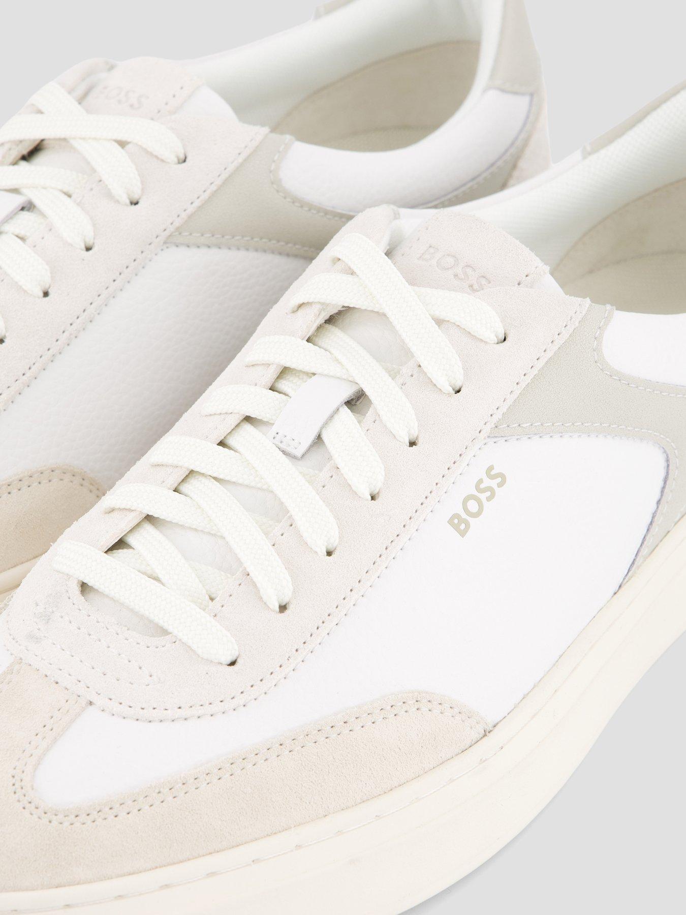 Image 5 of 7 of BOSS Mens Kieran Leather Lace-Up Trainers - White