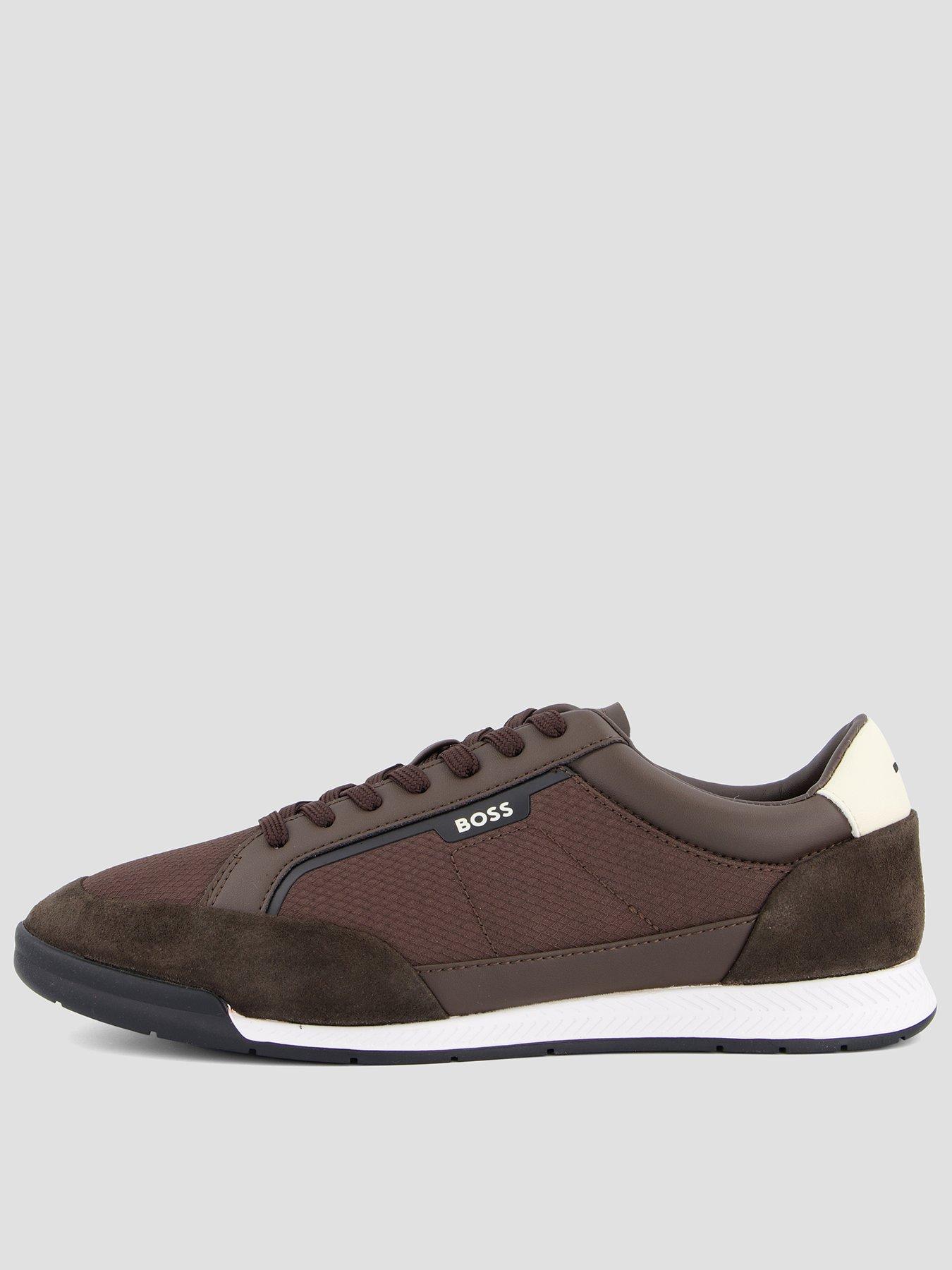 Image 1 of 7 of BOSS Mens Nitan Textured Lace-Up Trainers - Brown