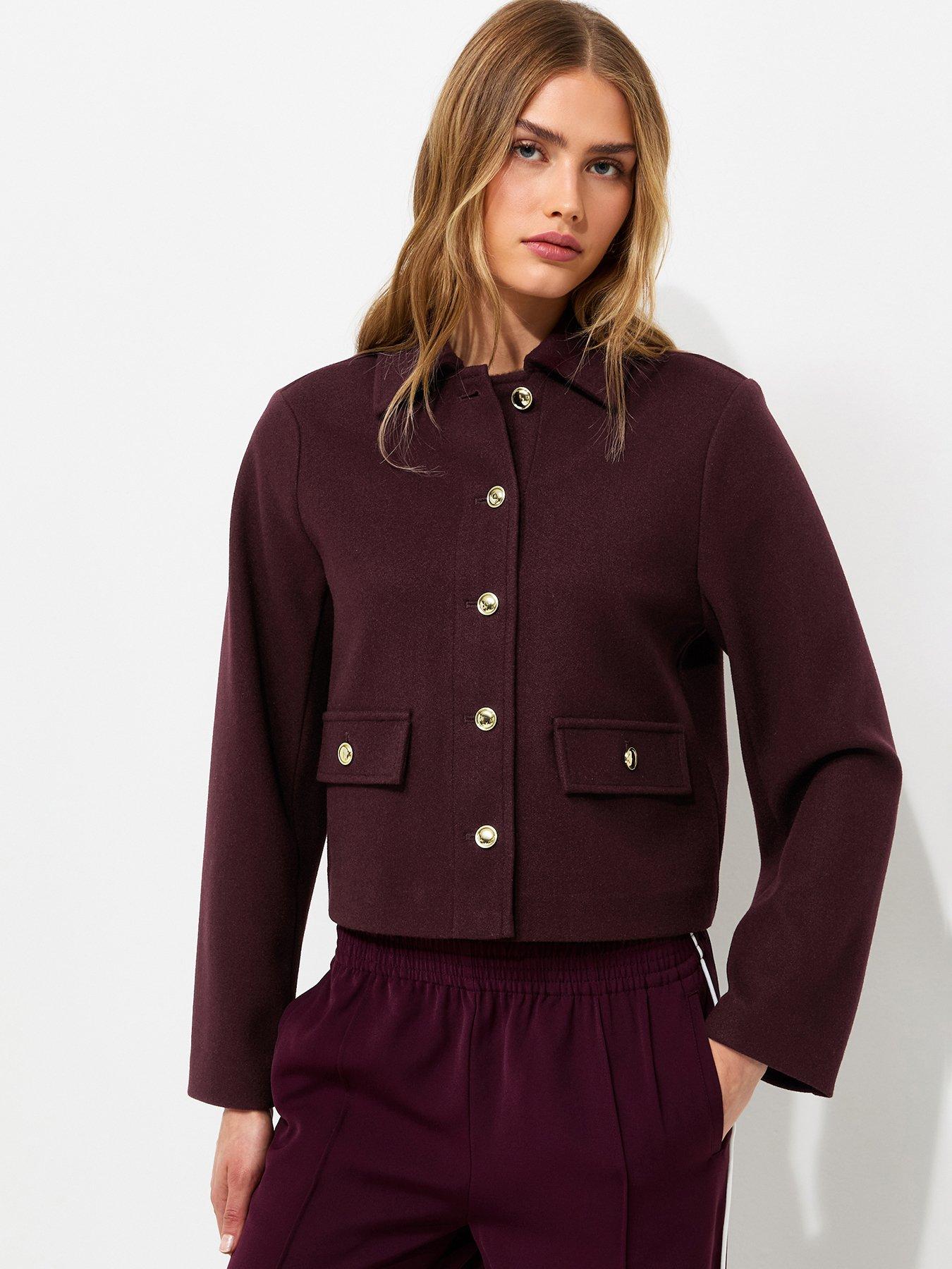 New Look Button Front Collared Shacket - Burgundy