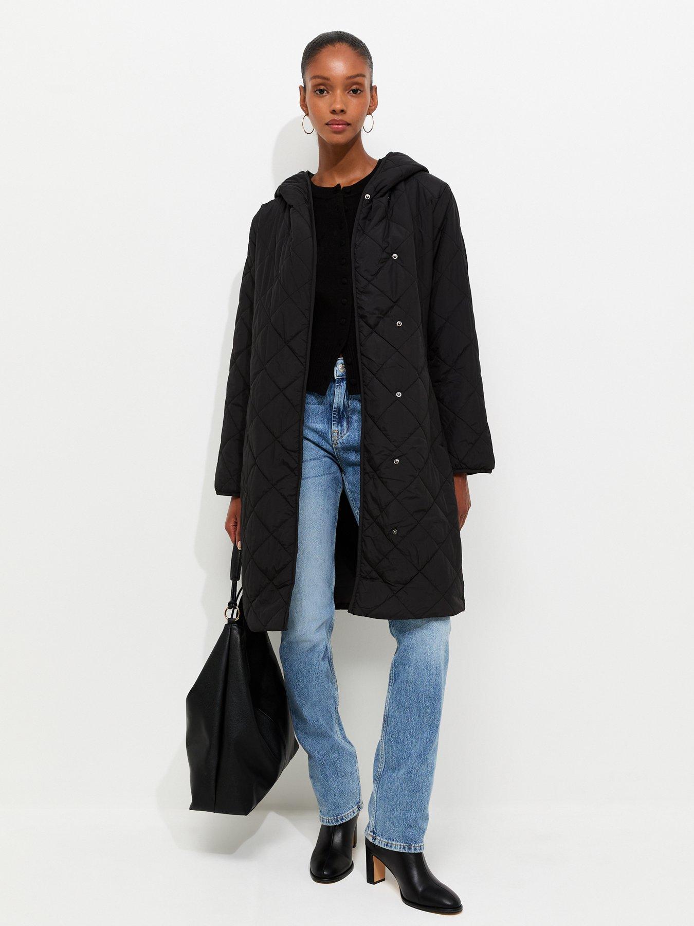 Image 3 of 5 of New Look Hooded Belted Quilted Longline Jacket - Black