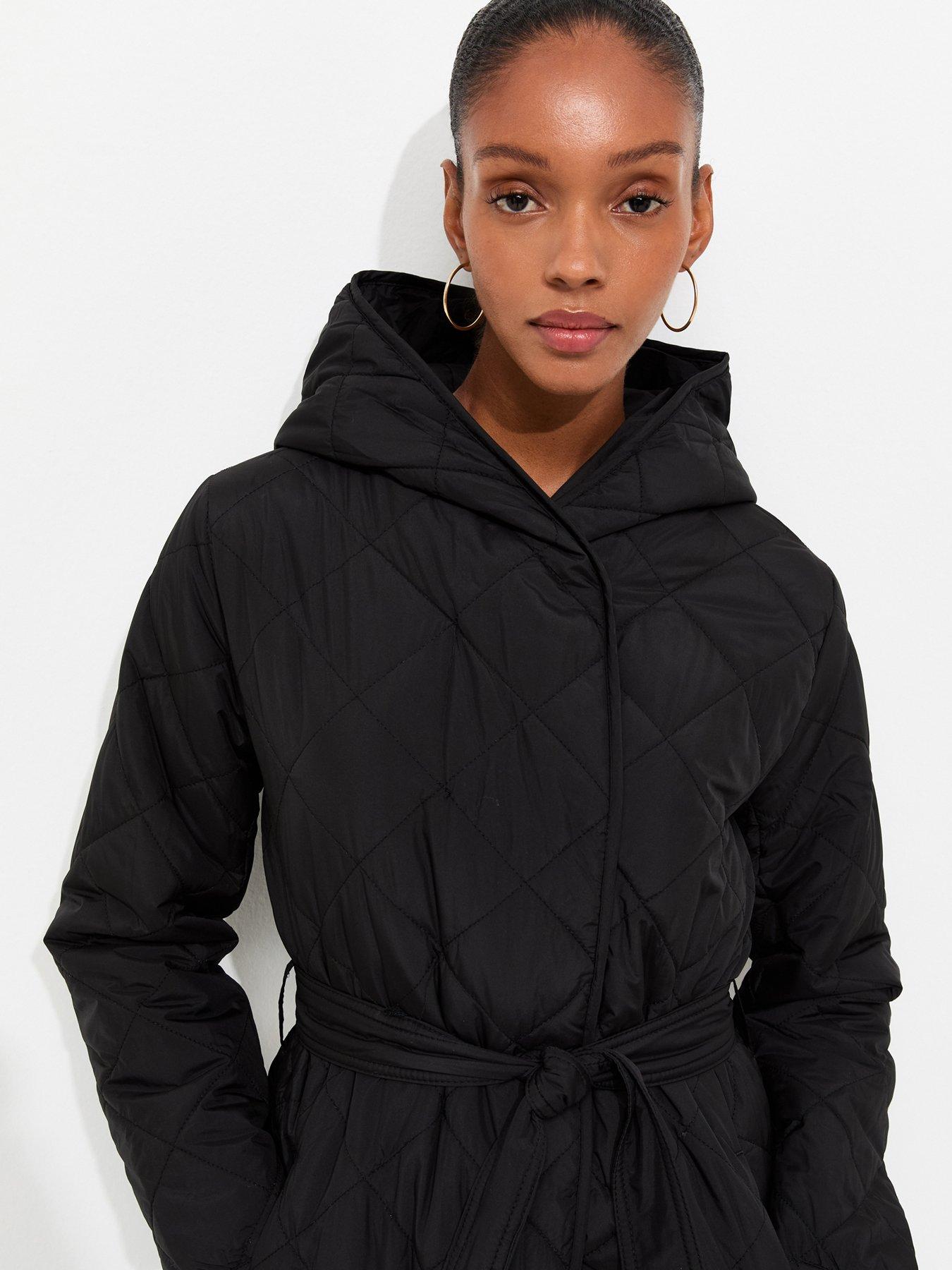 Image 5 of 5 of New Look Hooded Belted Quilted Longline Jacket - Black