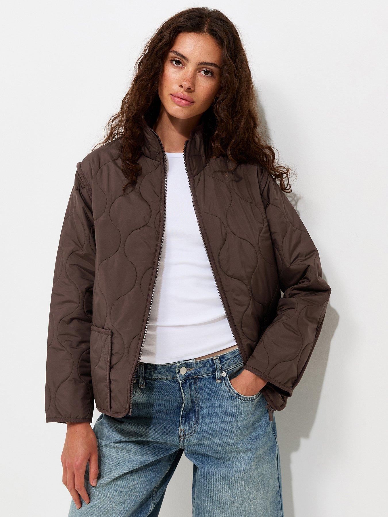 New Look Quilted High Neck Jacket - Brown