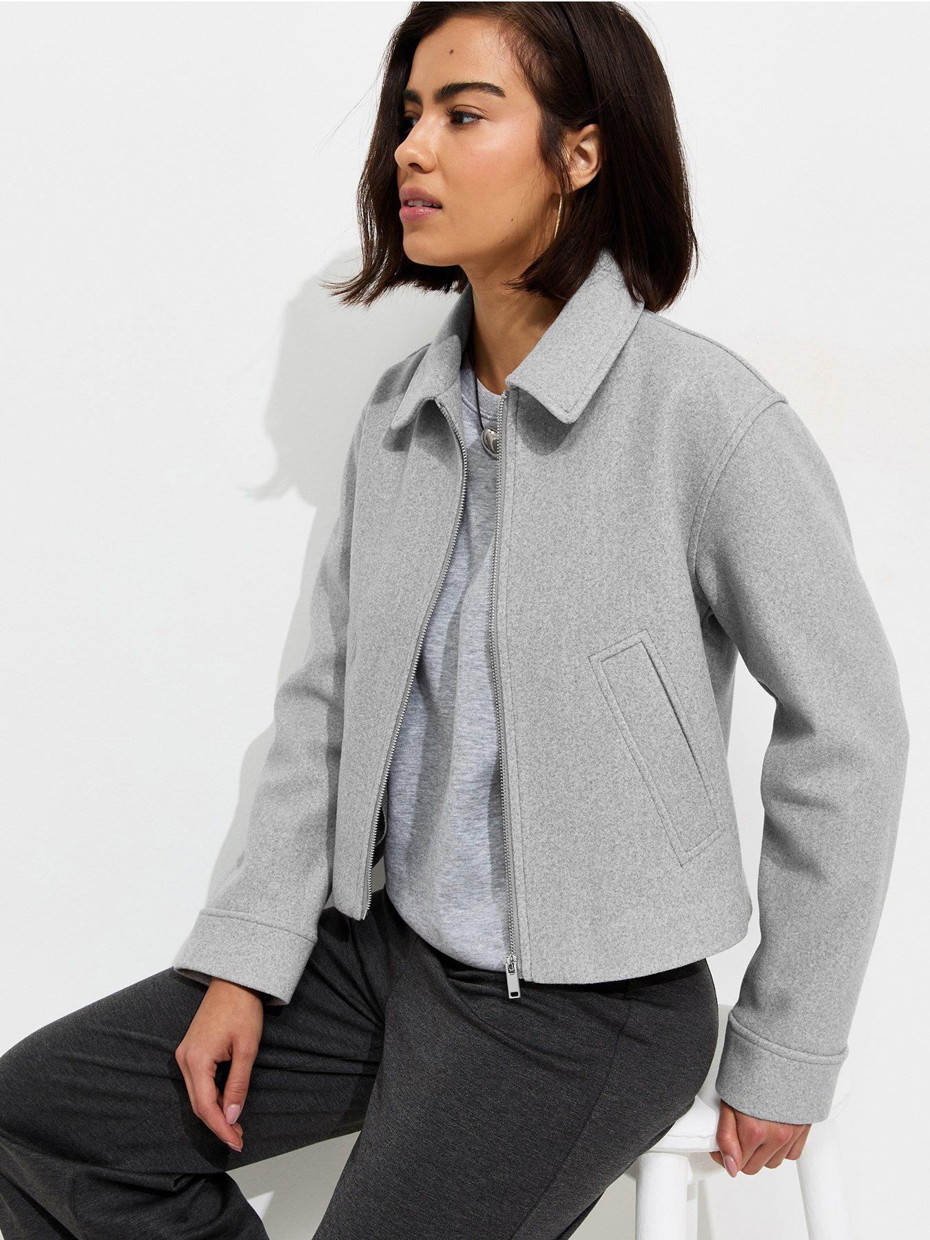 New Look Felt Zip Through Shacket -  Grey