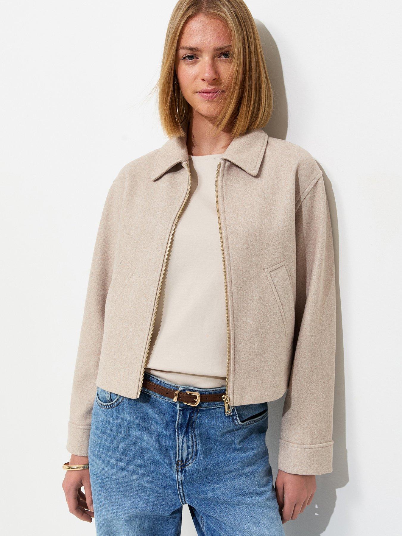 New Look Felt Zip Through Shacket - Beige
