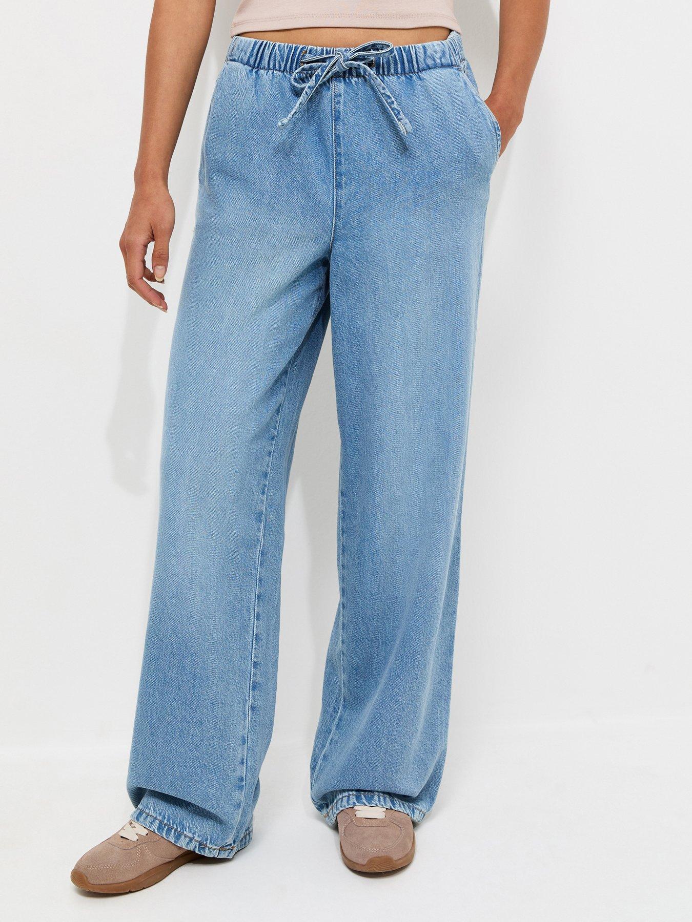 New Look Light Blue Denim Wide Leg Drawstring Waist Jeans