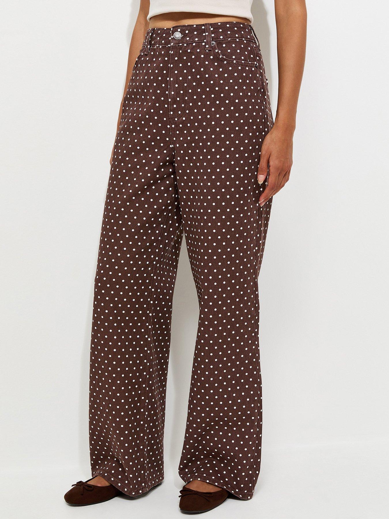 New Look Denim Polka Dot Wide Leg Jeans - Brown