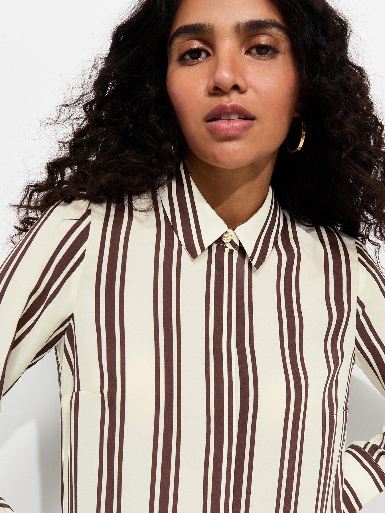 Image 4 of 5 of New Look Striped Long Sleeve Shirt - Brown