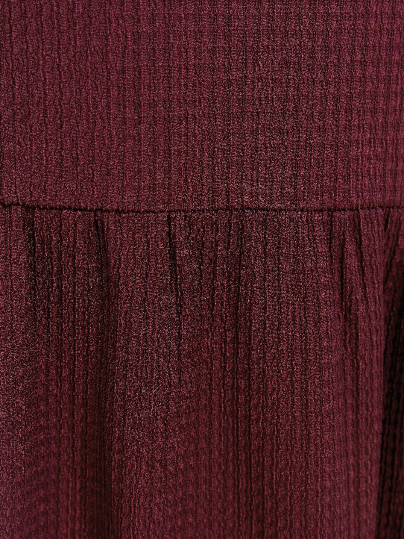 Image 5 of 5 of New Look Crinkled Long Sleeve Smock Mini Dress - Red
