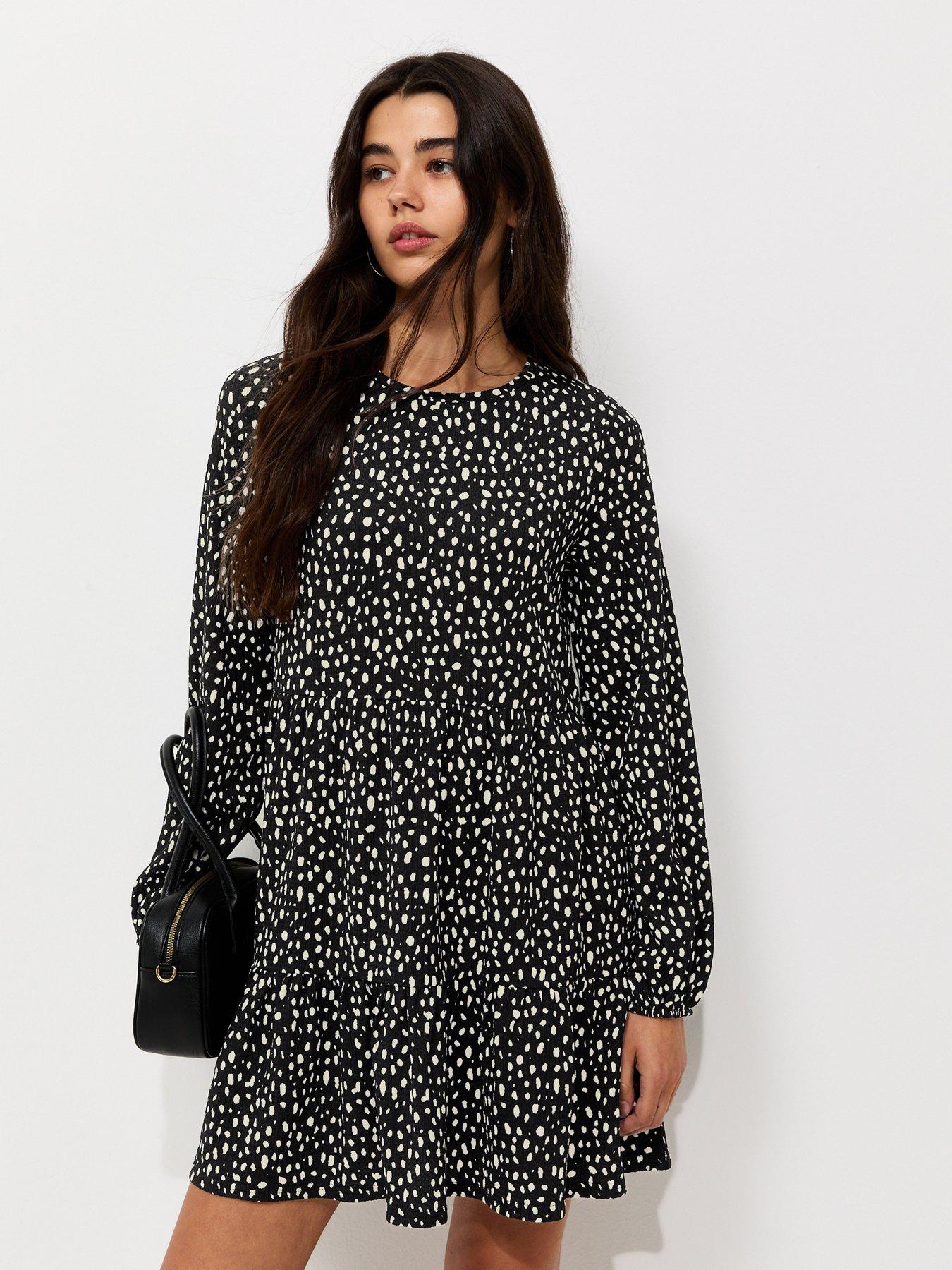 New Look Abstract Pattern Crinkle Texture Mini Smock Dress - Black
