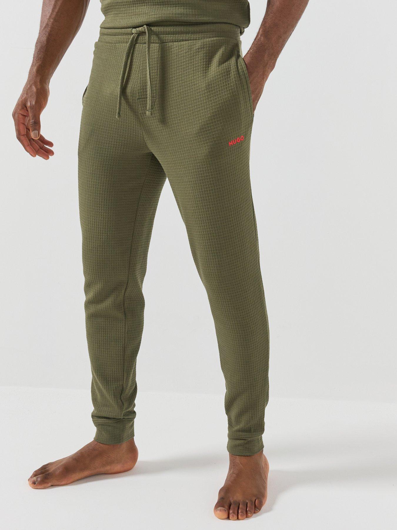 Image 1 of 5 of HUGO Austin Waffle Loungewear Cuff Joggers - Dark Green