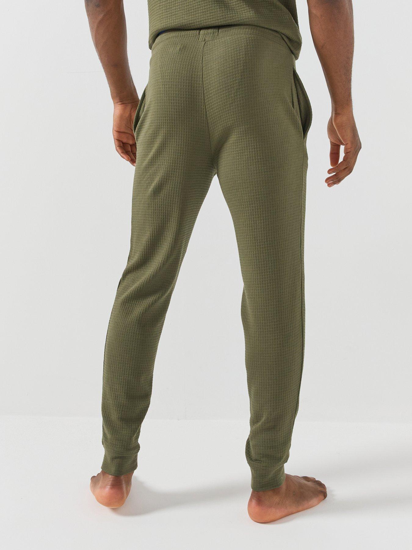Image 2 of 5 of HUGO Austin Waffle Loungewear Cuff Joggers - Dark Green