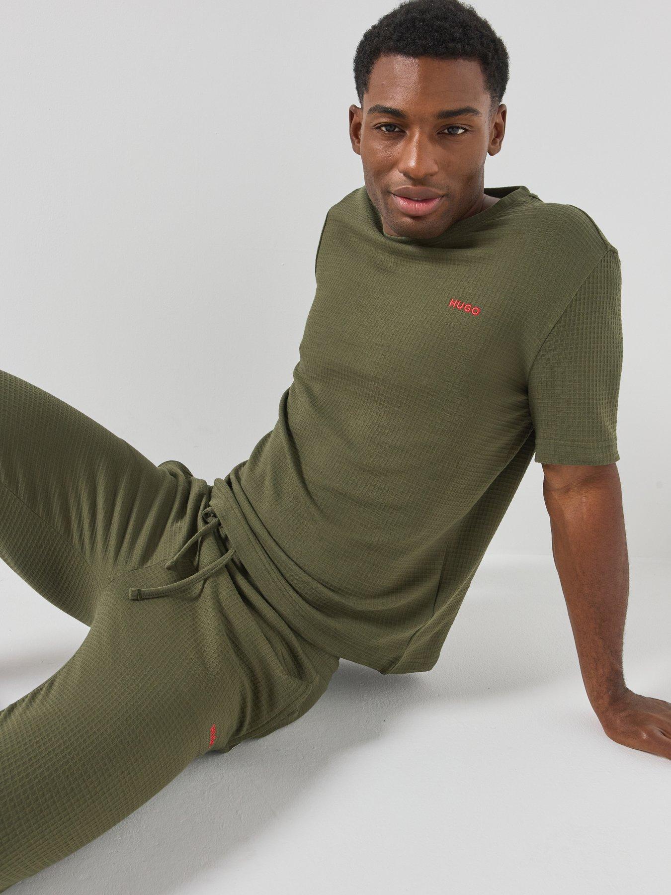 Image 4 of 5 of HUGO Austin Waffle Loungewear Cuff Joggers - Dark Green