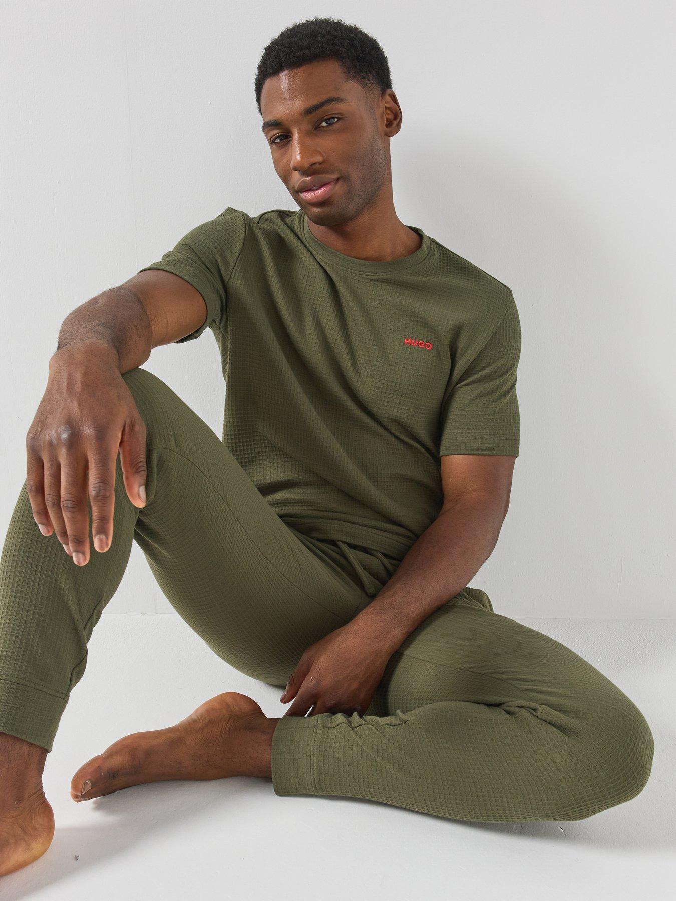 Image 5 of 5 of HUGO Austin Waffle Loungewear Cuff Joggers - Dark Green
