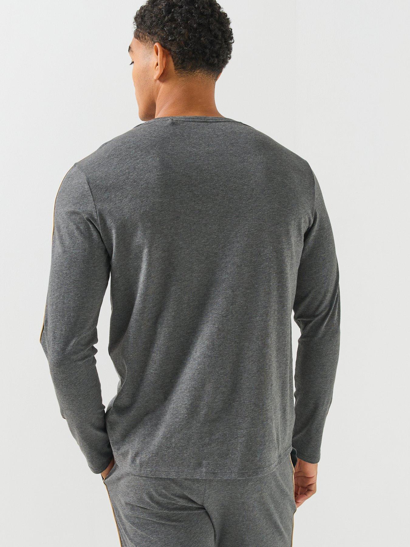 Image 2 of 6 of BOSS Unique Global Stripe Taped Loungewear Long Sleeve T-shirt - Grey