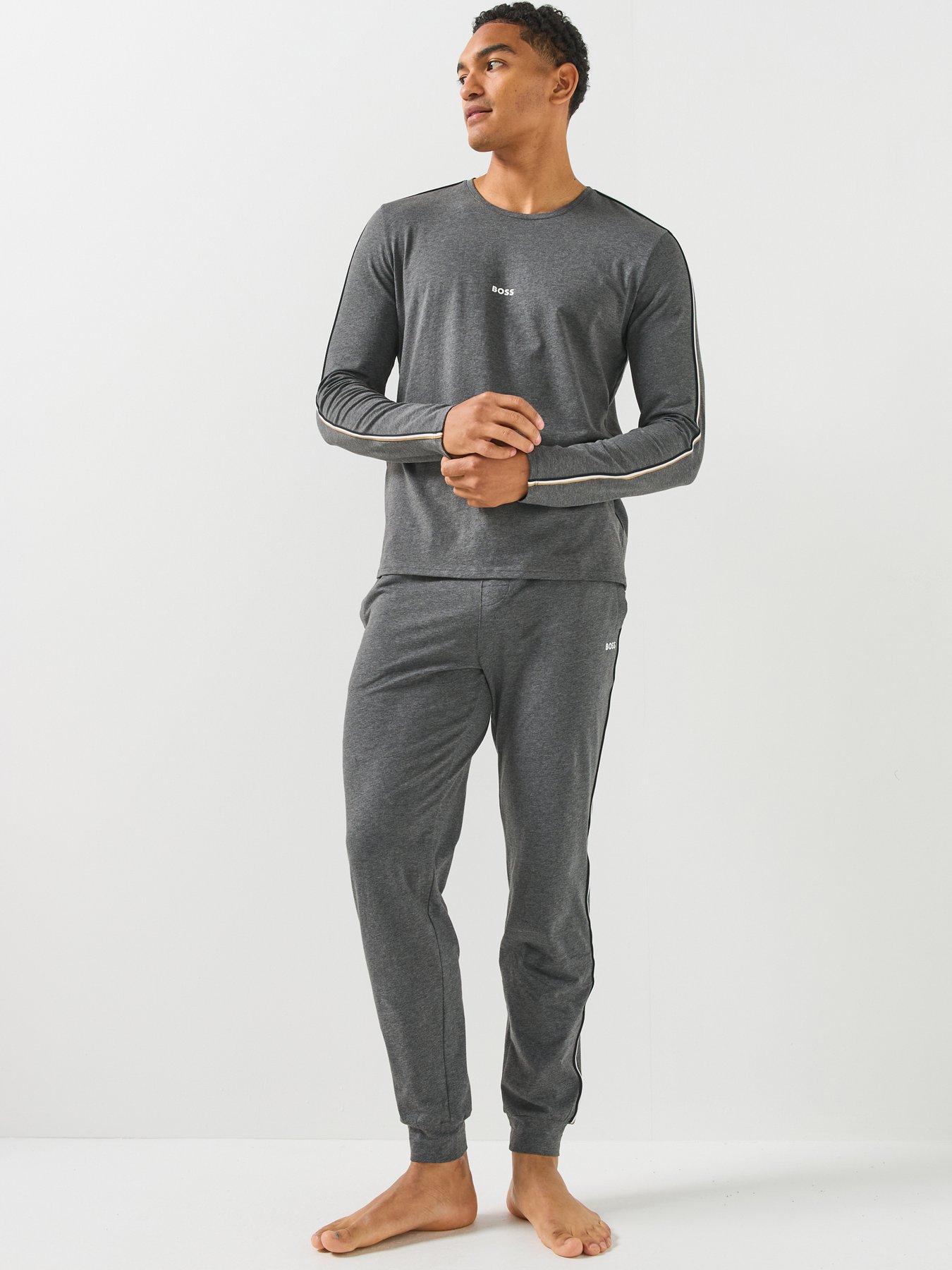 Image 3 of 6 of BOSS Unique Global Stripe Taped Loungewear Long Sleeve T-shirt - Grey