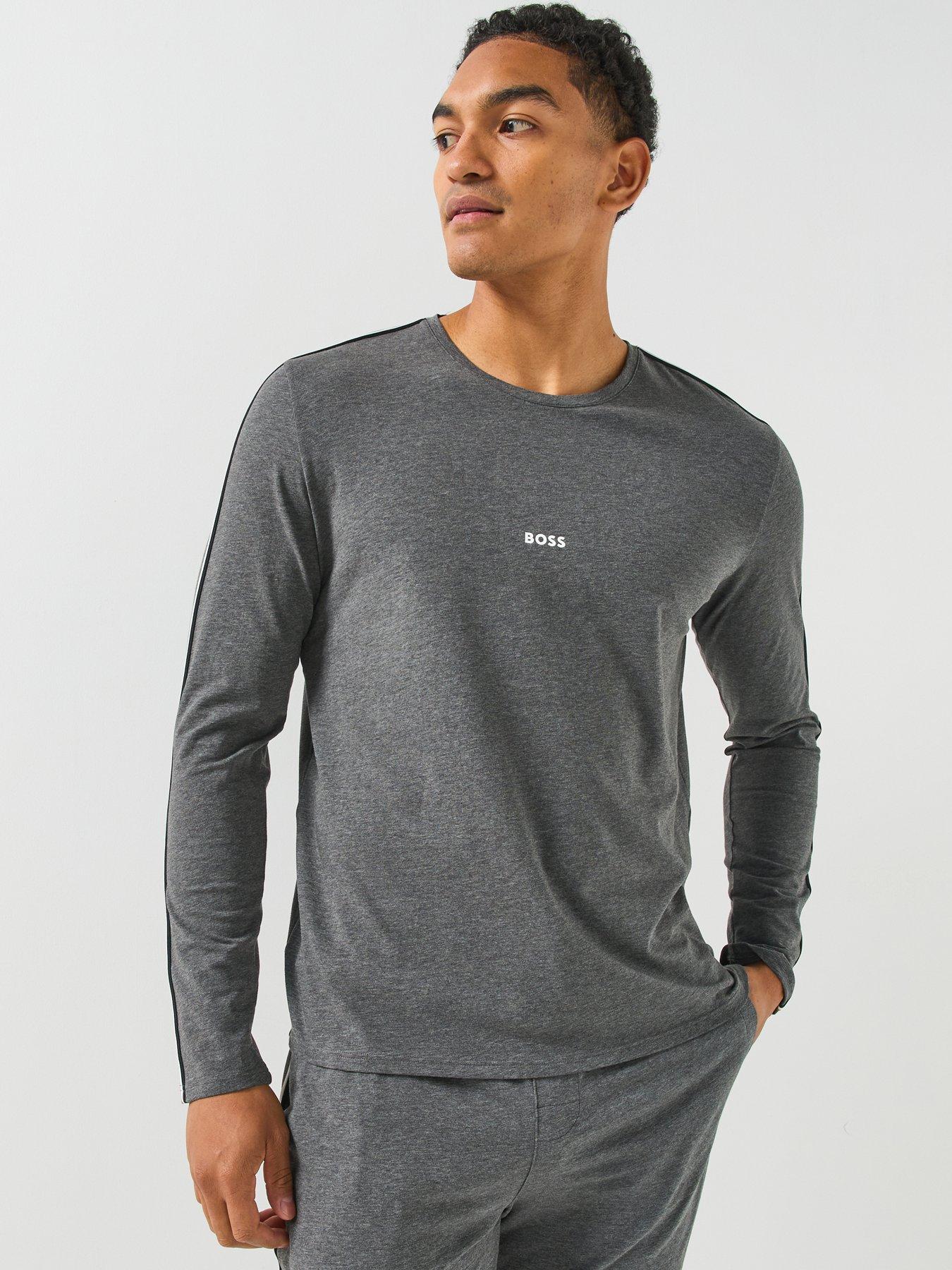 Image 4 of 6 of BOSS Unique Global Stripe Taped Loungewear Long Sleeve T-shirt - Grey
