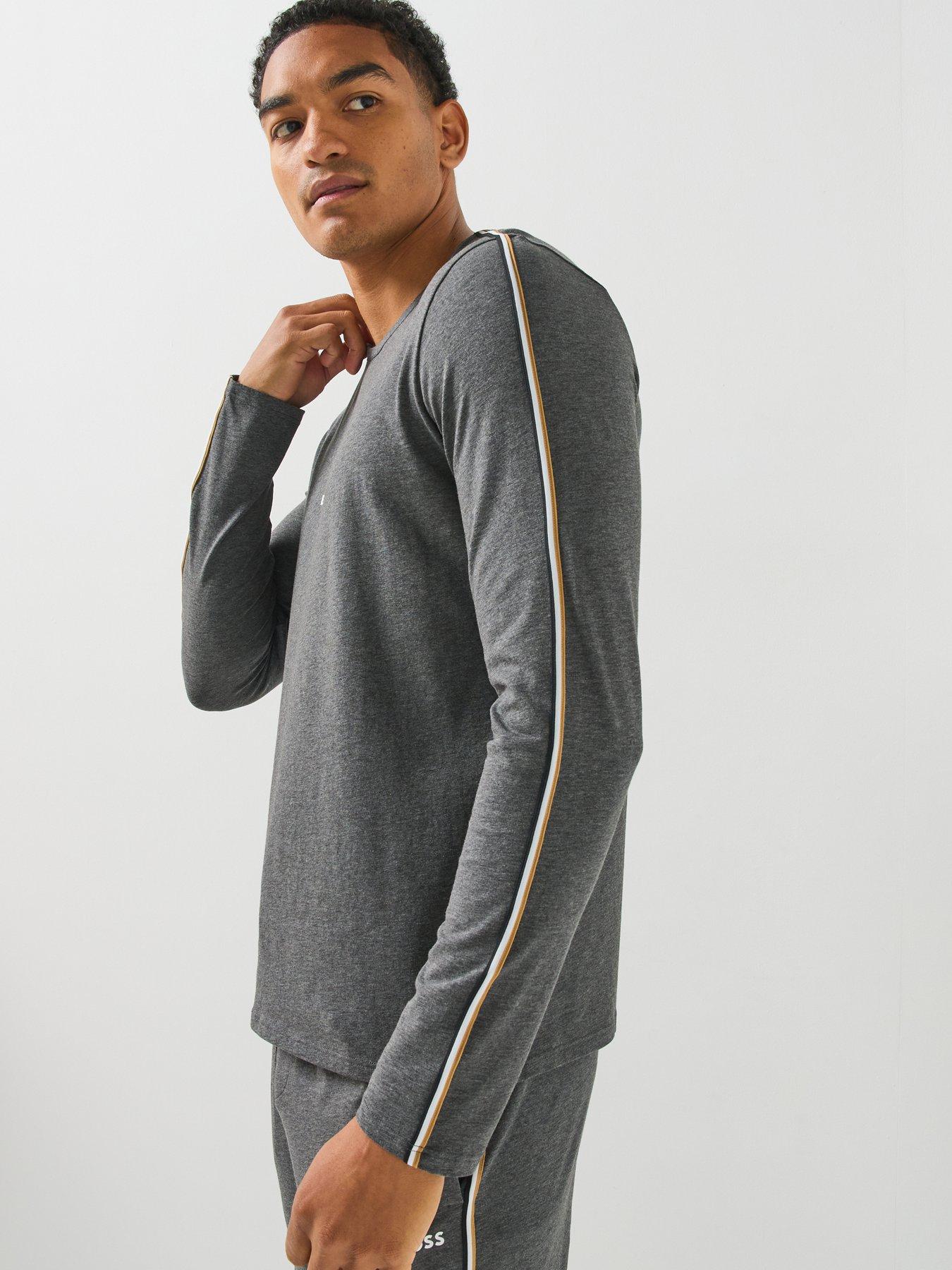 Image 5 of 6 of BOSS Unique Global Stripe Taped Loungewear Long Sleeve T-shirt - Grey