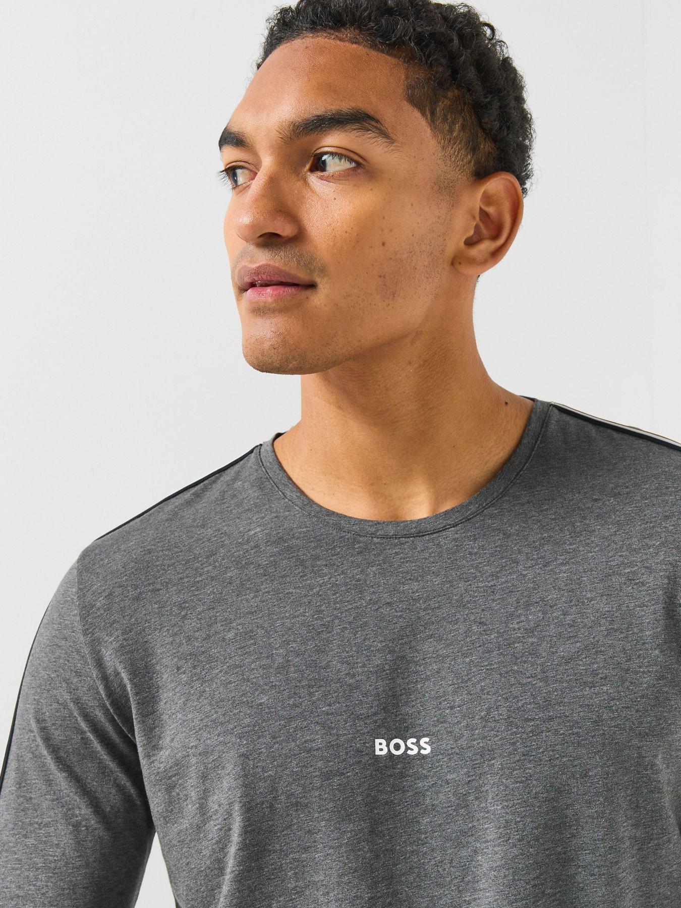 Image 6 of 6 of BOSS Unique Global Stripe Taped Loungewear Long Sleeve T-shirt - Grey