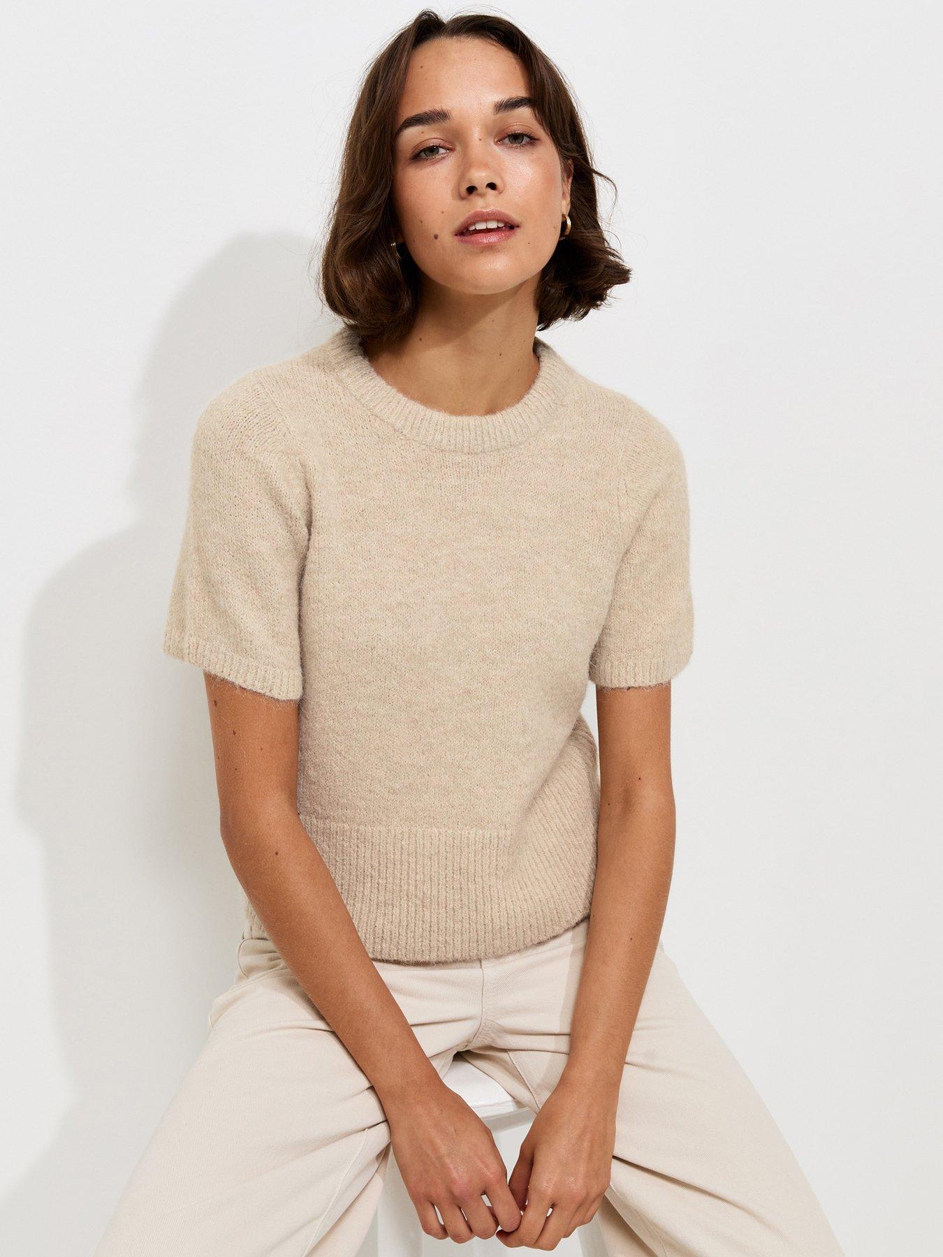New Look Oatmeal Brushed Knit T-Shirt - Beige